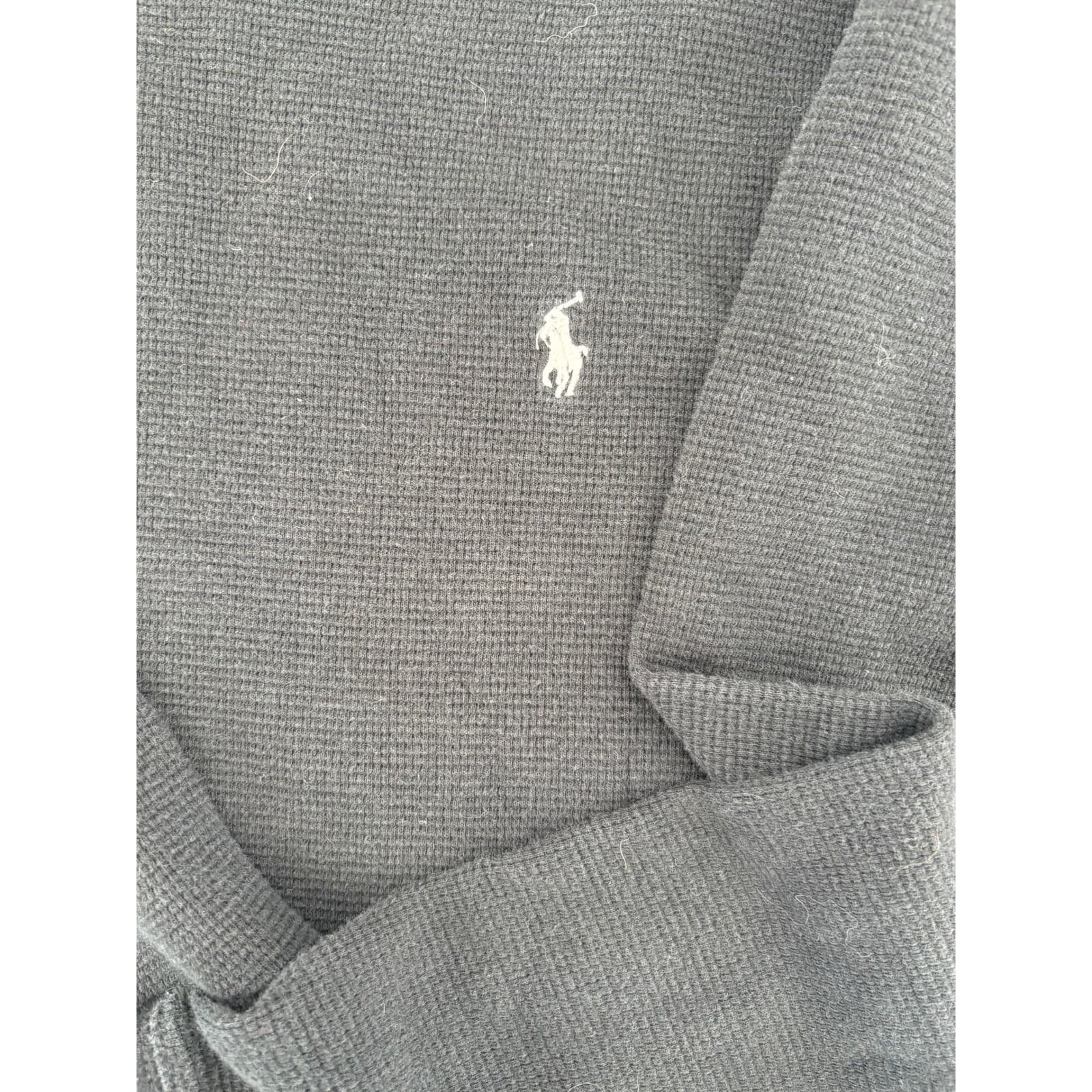 Polo Ralph Lauren Waffle Knit V Neck Long Sleeve Shirt Men's M Gray Cotton - Thumbnail 4