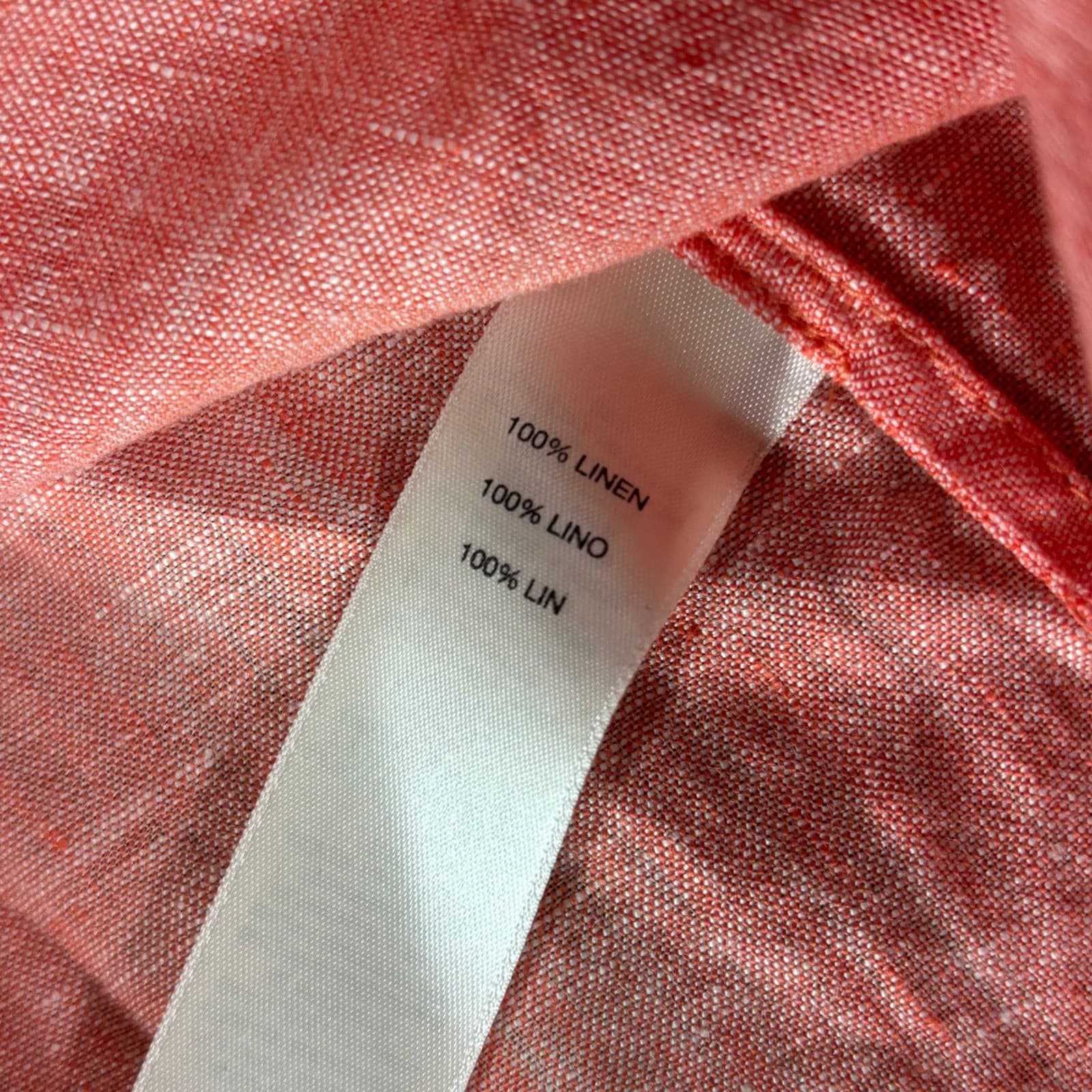 Chicos Women's Size 1 Linen Top Salmon Coral 3/4 Sleeve Button Down Tunic - Thumbnail 4
