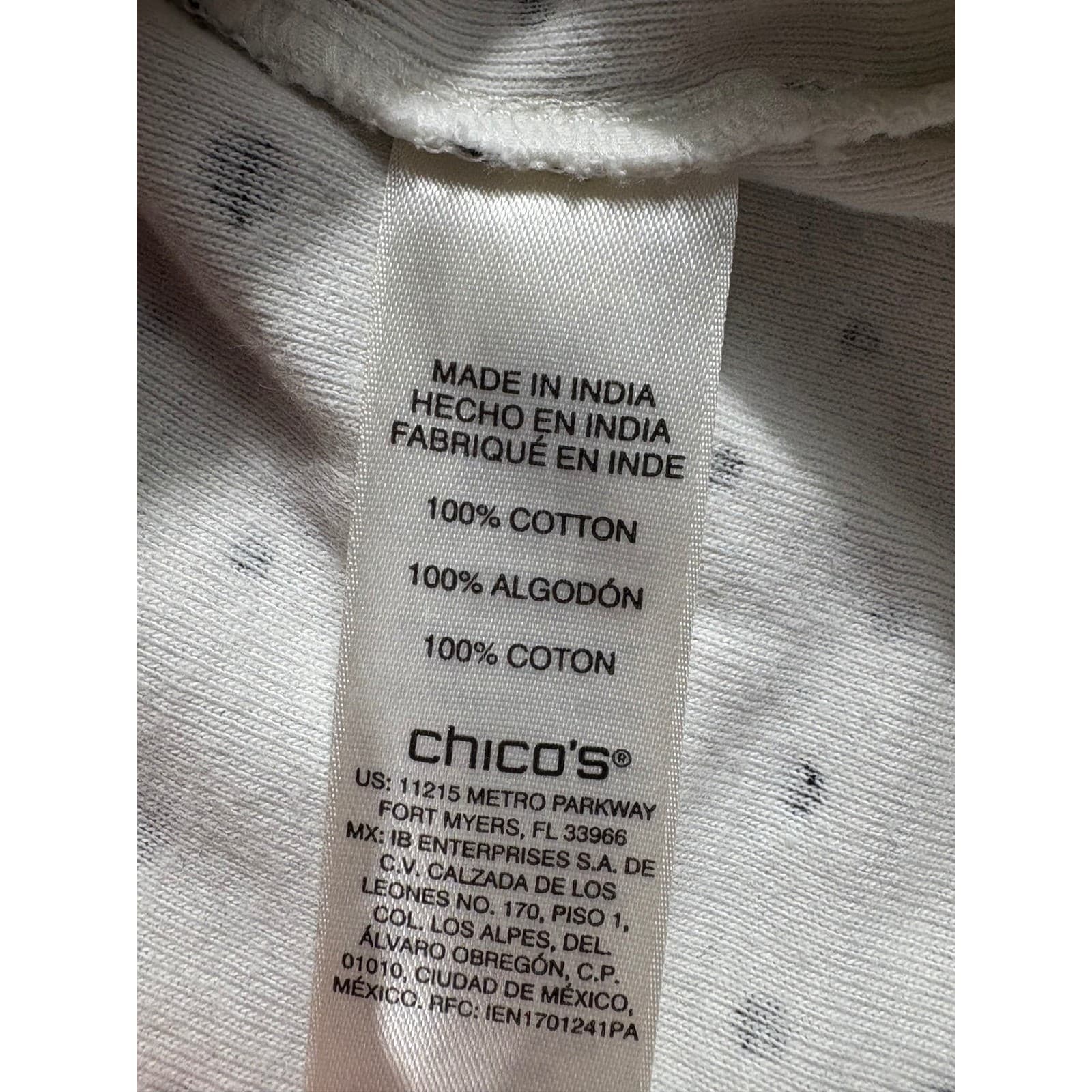 Chicos Women's White Black Polka Dot Long Sleeve V Neck Top Blouse Size 3 - Thumbnail 3