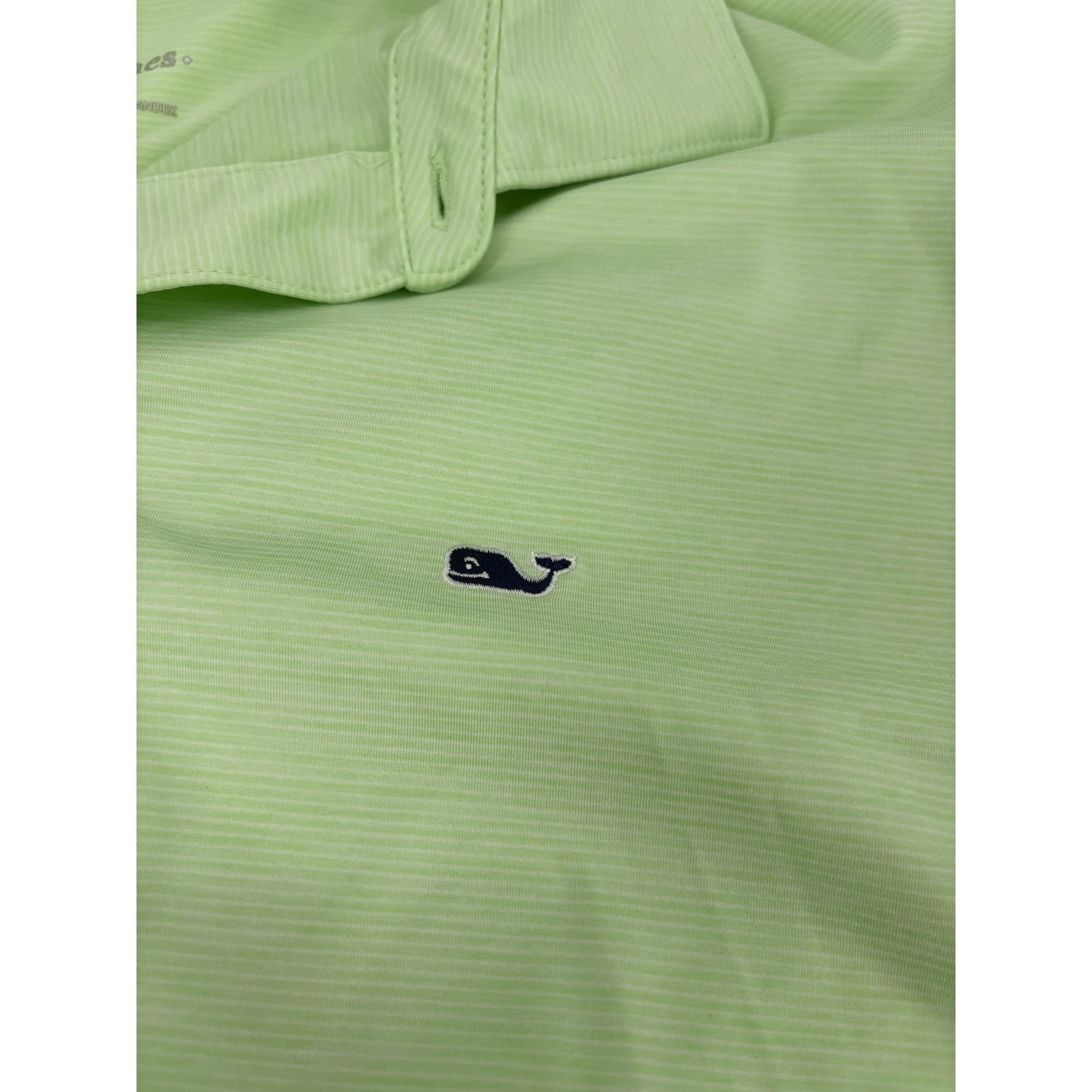 Vineyard Vines Performance Polo Shirt Men's XL Green Striped Whale Short Sleeve - Thumbnail 4