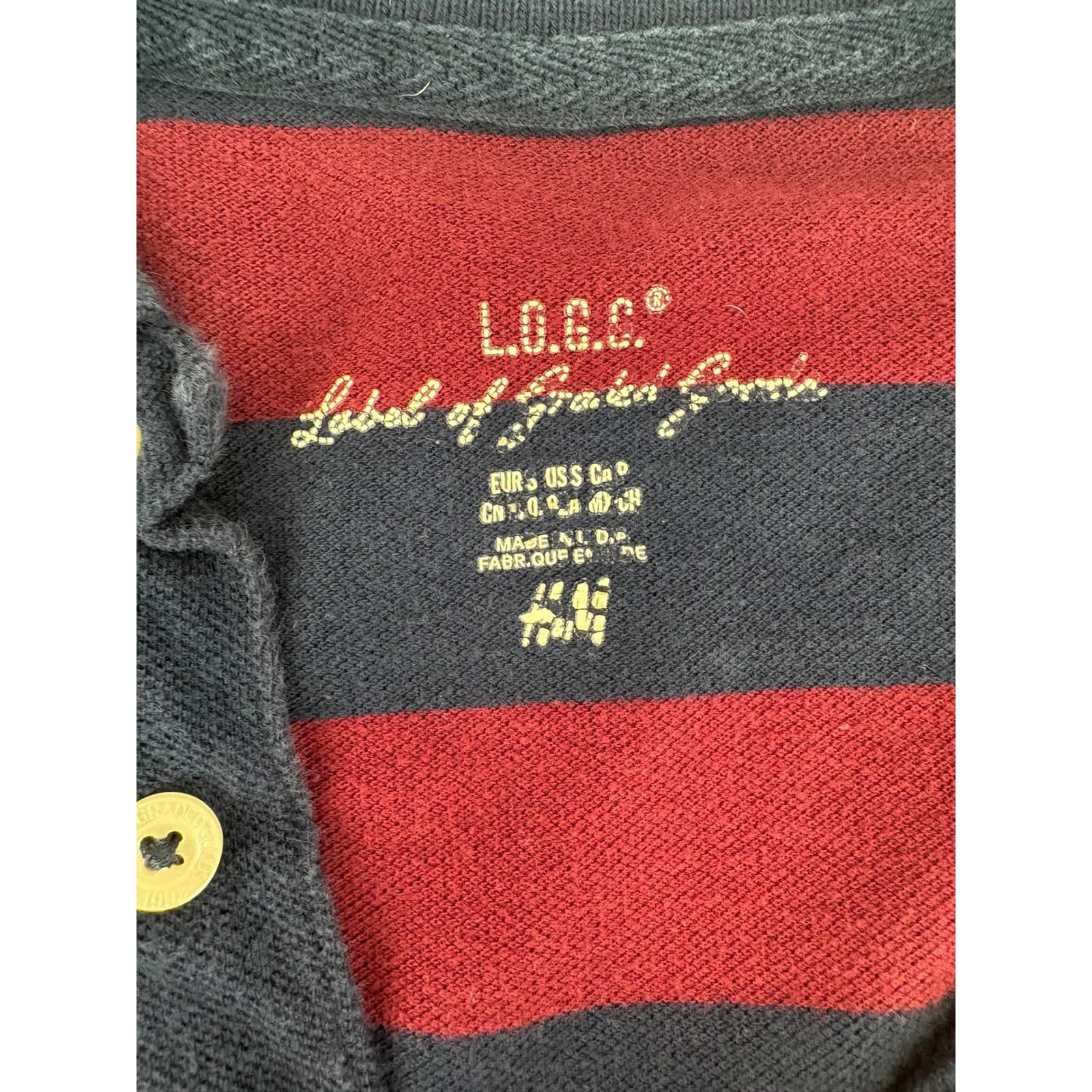 LOGC Label of Grain'n'Groove Red Blue Stripe Polo Shirt Mens Medium H&M - Thumbnail 3