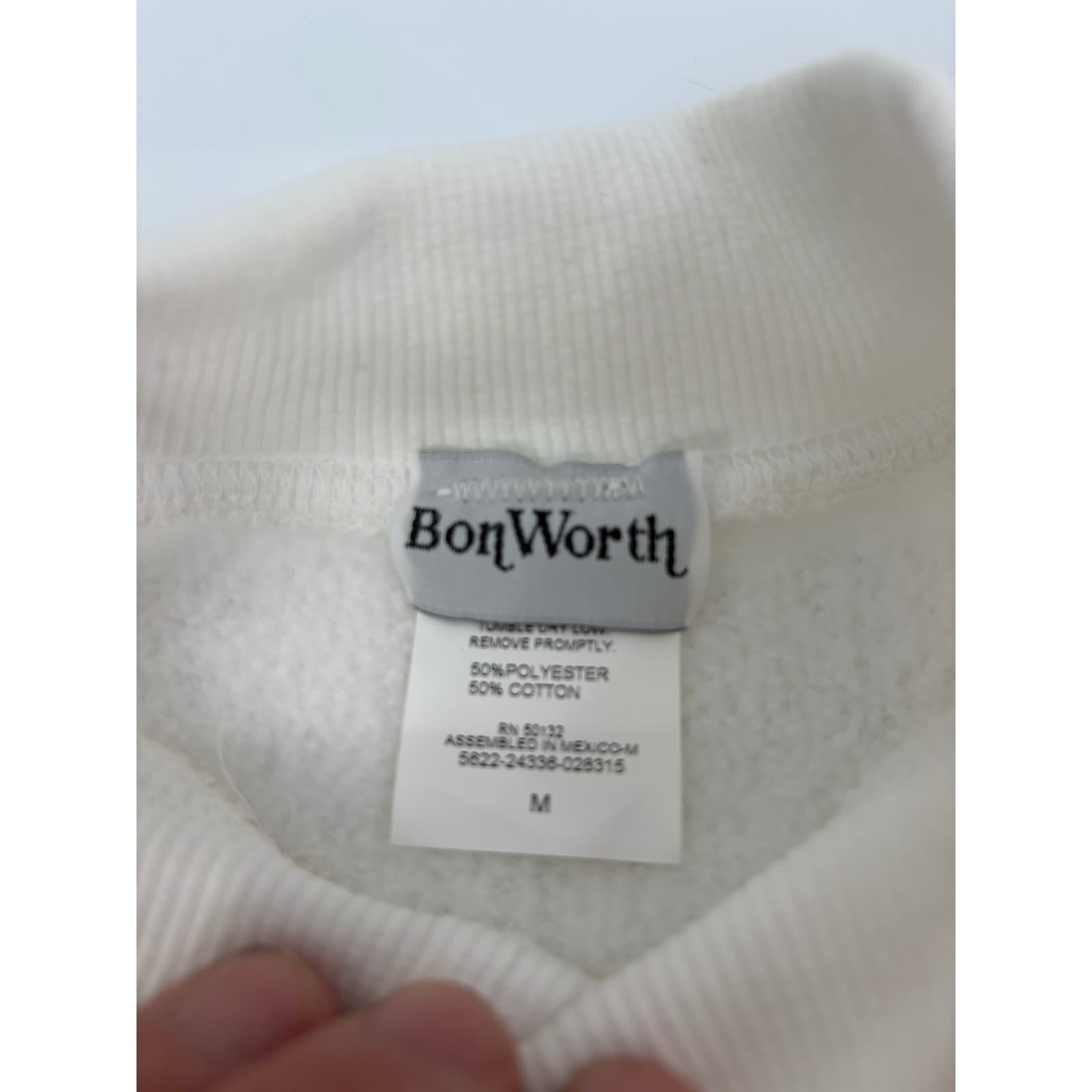 BonWorth Cream Embroidered Mock Neck Long Sleeve Sweatshirt Womens Medium - Thumbnail 3