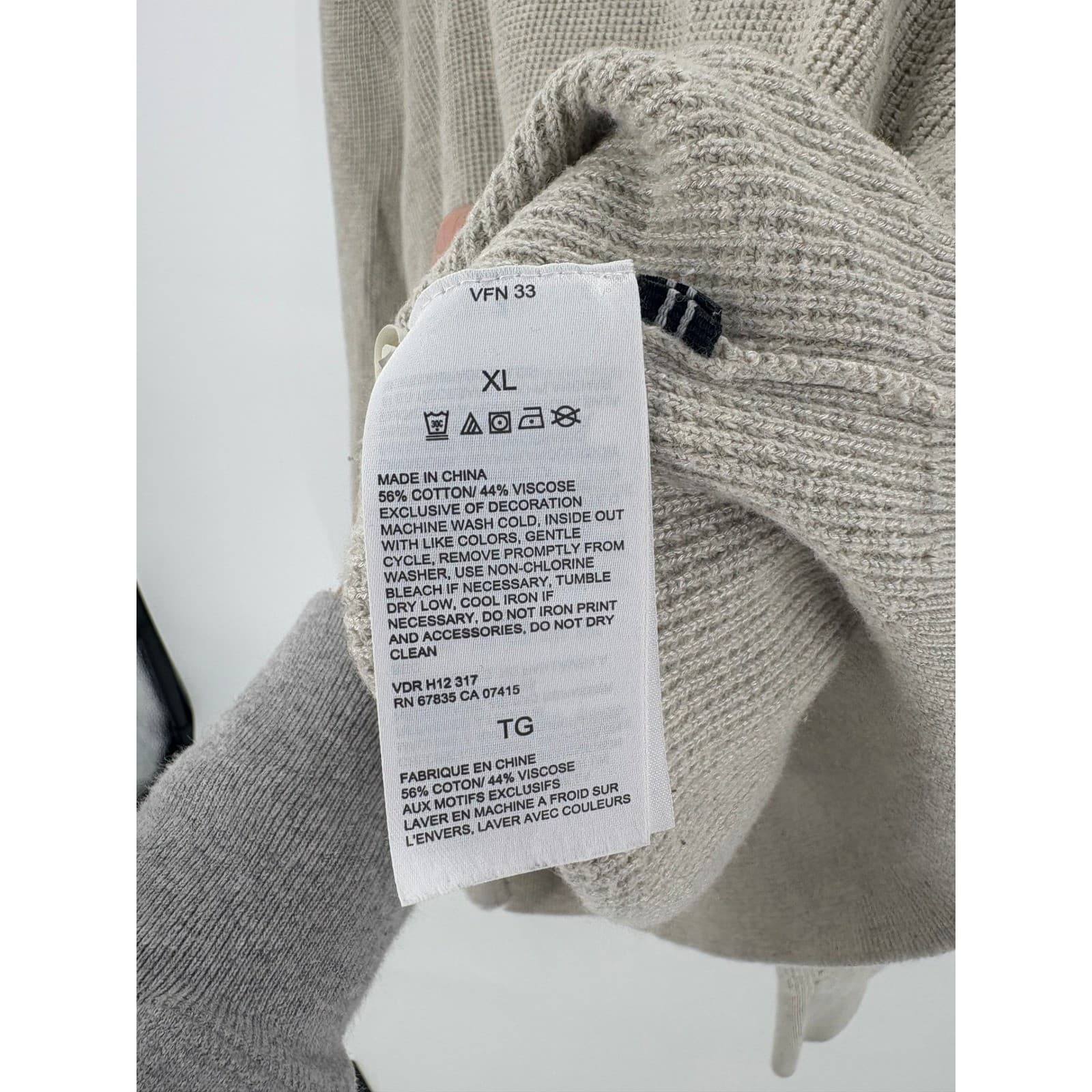 Nautica Mens Beige Waffle Knit Mock Neck Button Up Sweater XL - Thumbnail 4