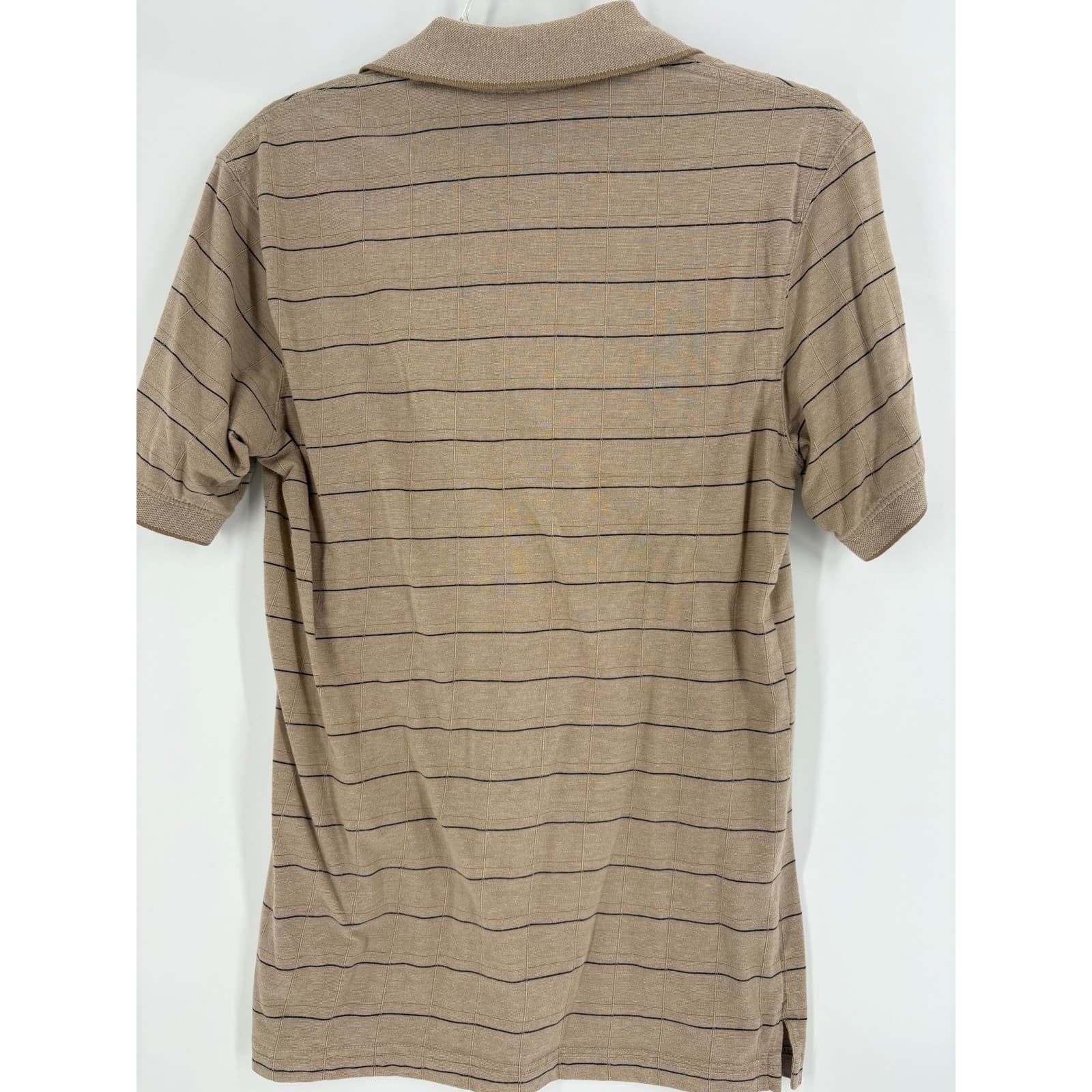 Haggar Mens Size S Short Sleeve Striped Polo Shirt Beige Black Casual Golf Top - Thumbnail 2