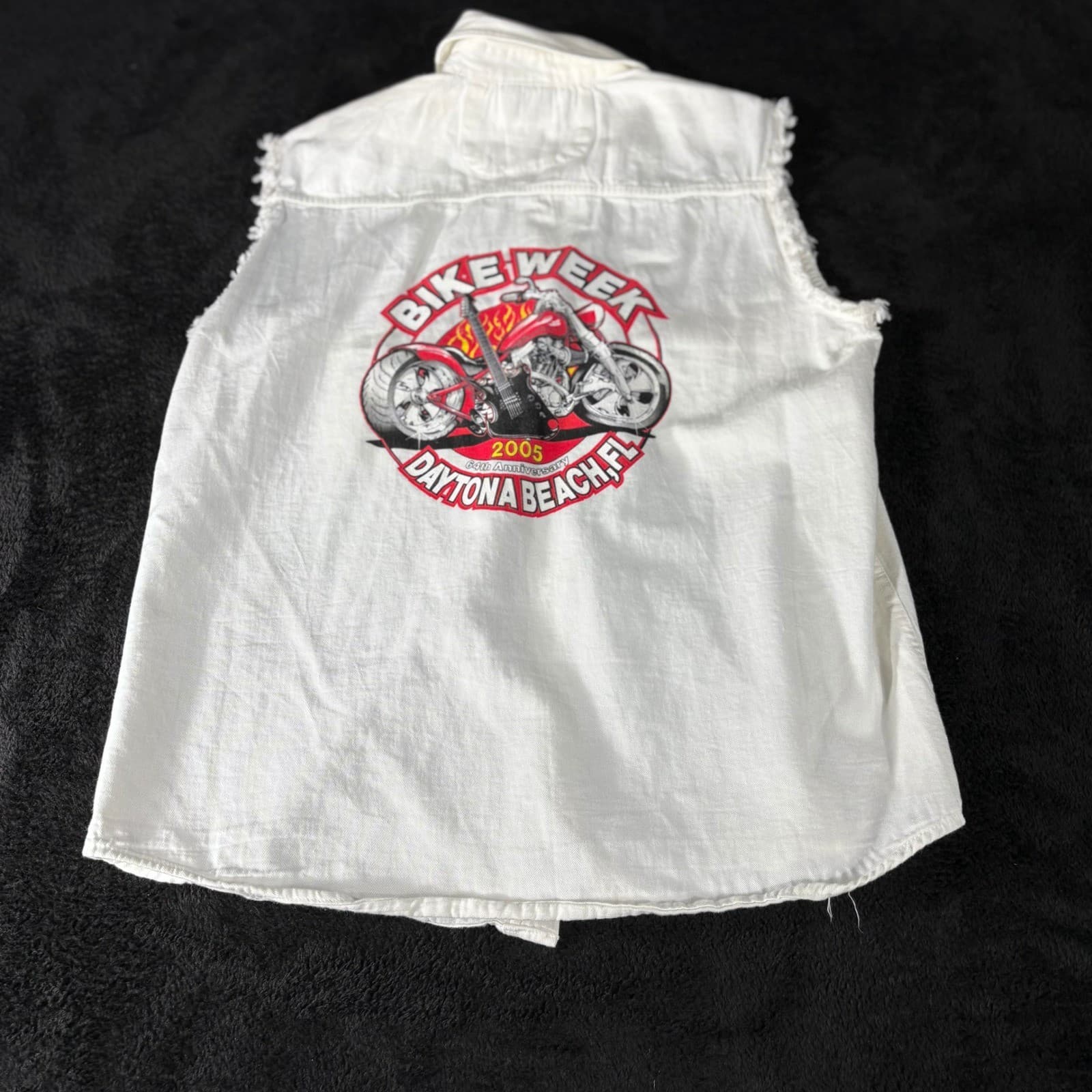 Daytona Beach Bike Week 2005 Biker Design White Sleeveless Button XL - Thumbnail 4