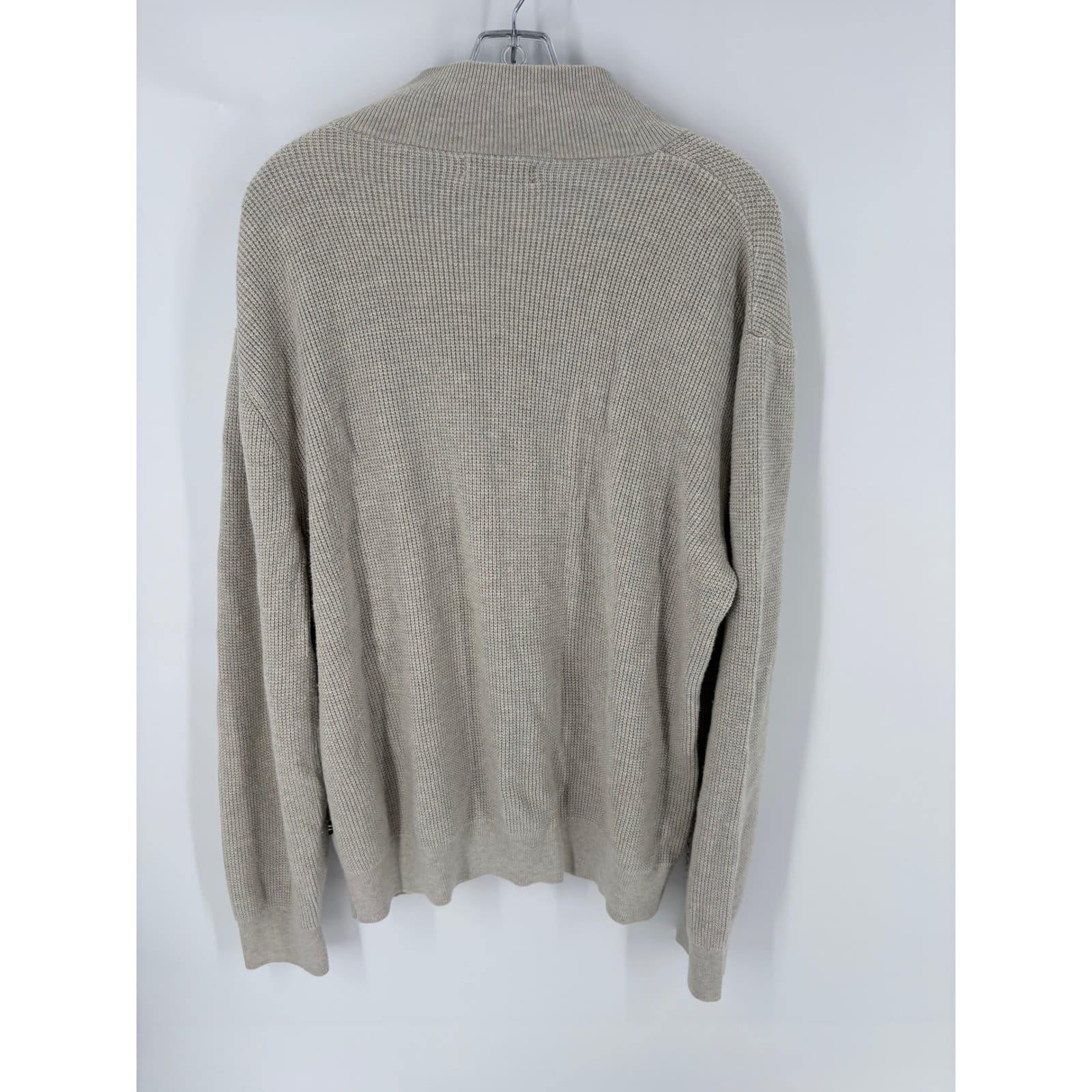 Nautica Mens Beige Waffle Knit Mock Neck Button Up Sweater XL - Thumbnail 2