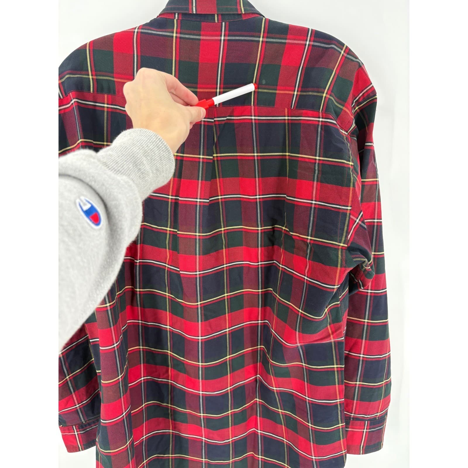 Embassy Row Mens Large Plaid Button Down Shirt 100% Cotton Oxford Red Green Navy - Thumbnail 3