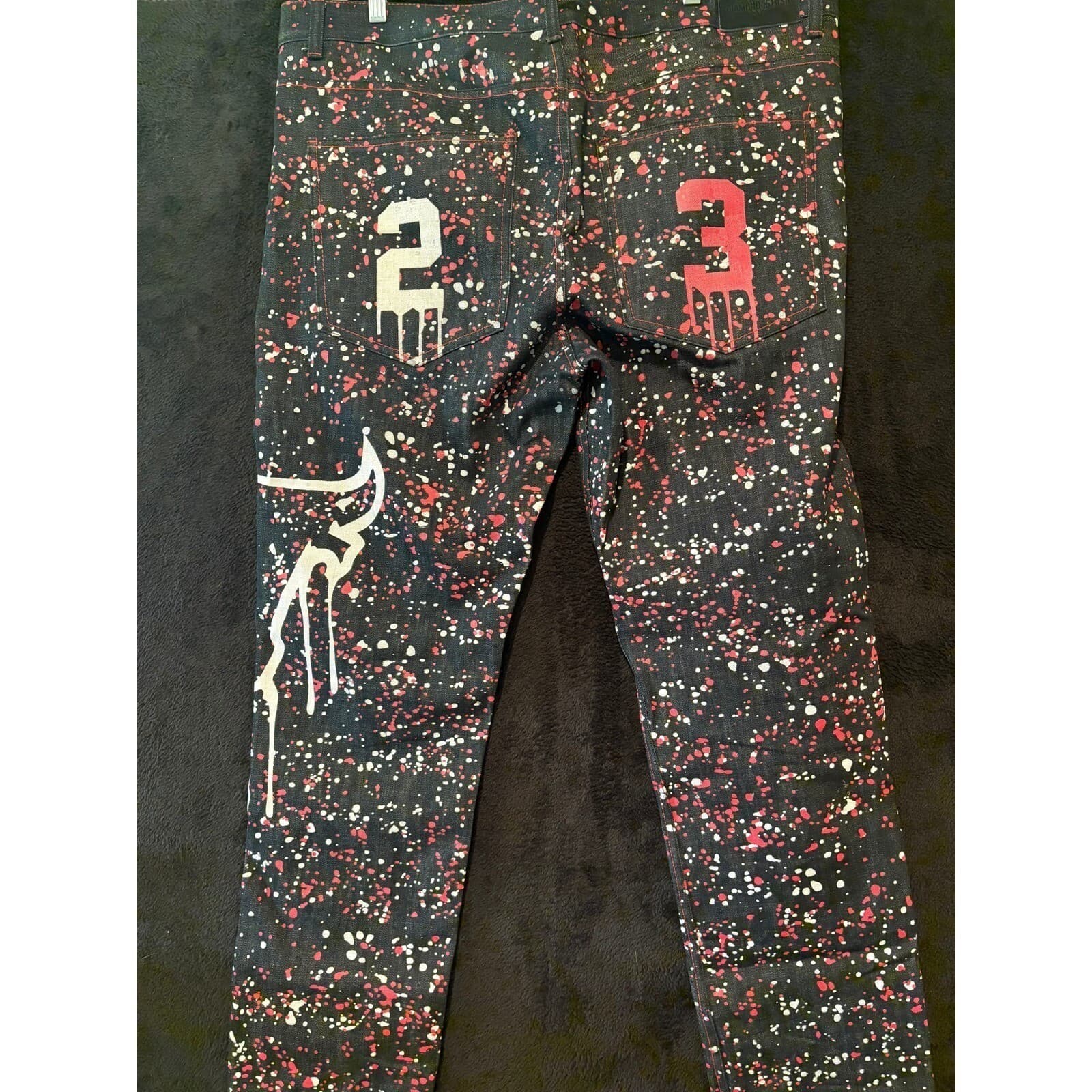 Diamond Stash Jeans Mens Chicago Bulls Splatter Paint Graphic Denim Black - Thumbnail 8