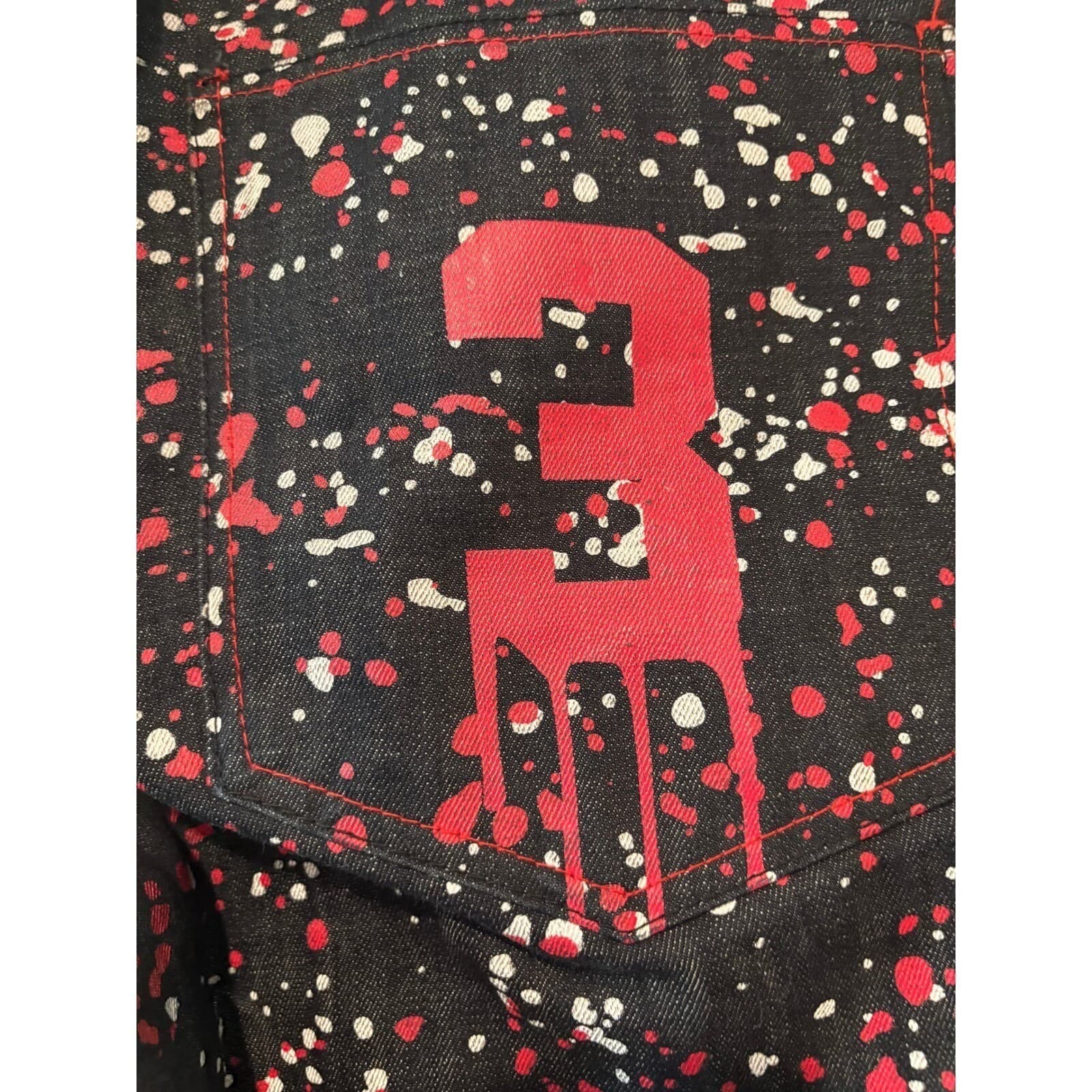 Diamond Stash Jeans Mens Chicago Bulls Splatter Paint Graphic Denim Black - Thumbnail 11