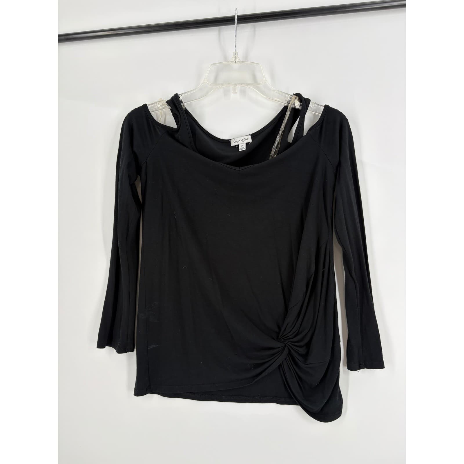 Love Fire Black Cold Shoulder Twist Front Long Sleeve Top Women's S - Thumbnail 2