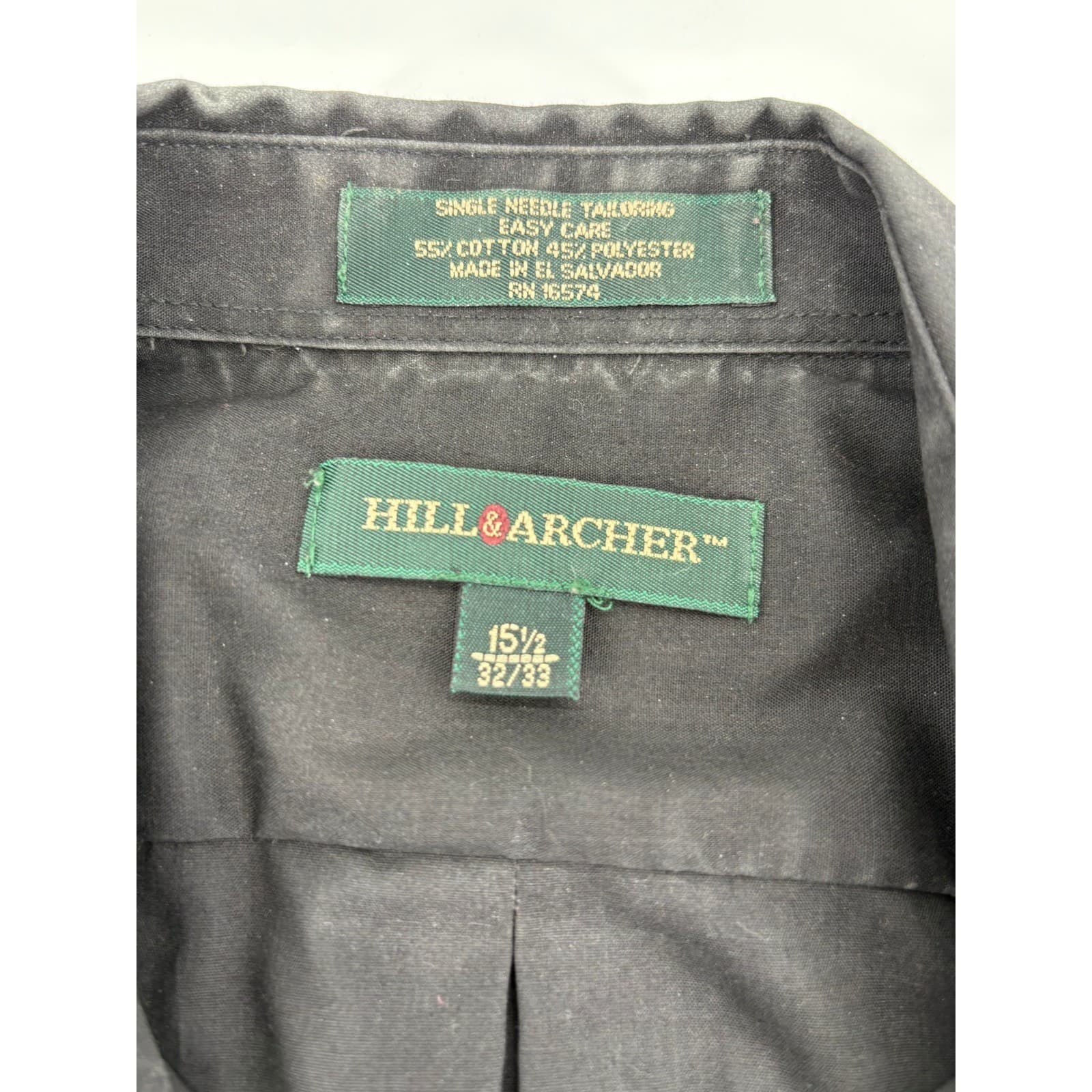 Hill & Archer Men's Black Dress Shirt 15 1/2 32 33 Easy Care Cotton Polyester - Thumbnail 3