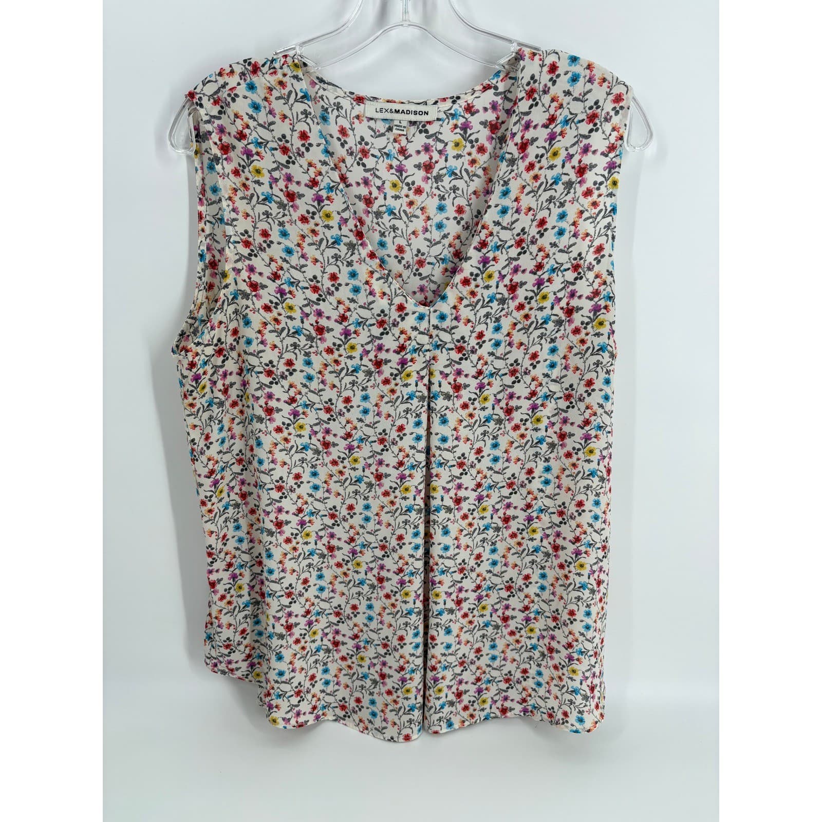 Lex & Madison Floral Print Sleeveless Blouse Women's Size L Top