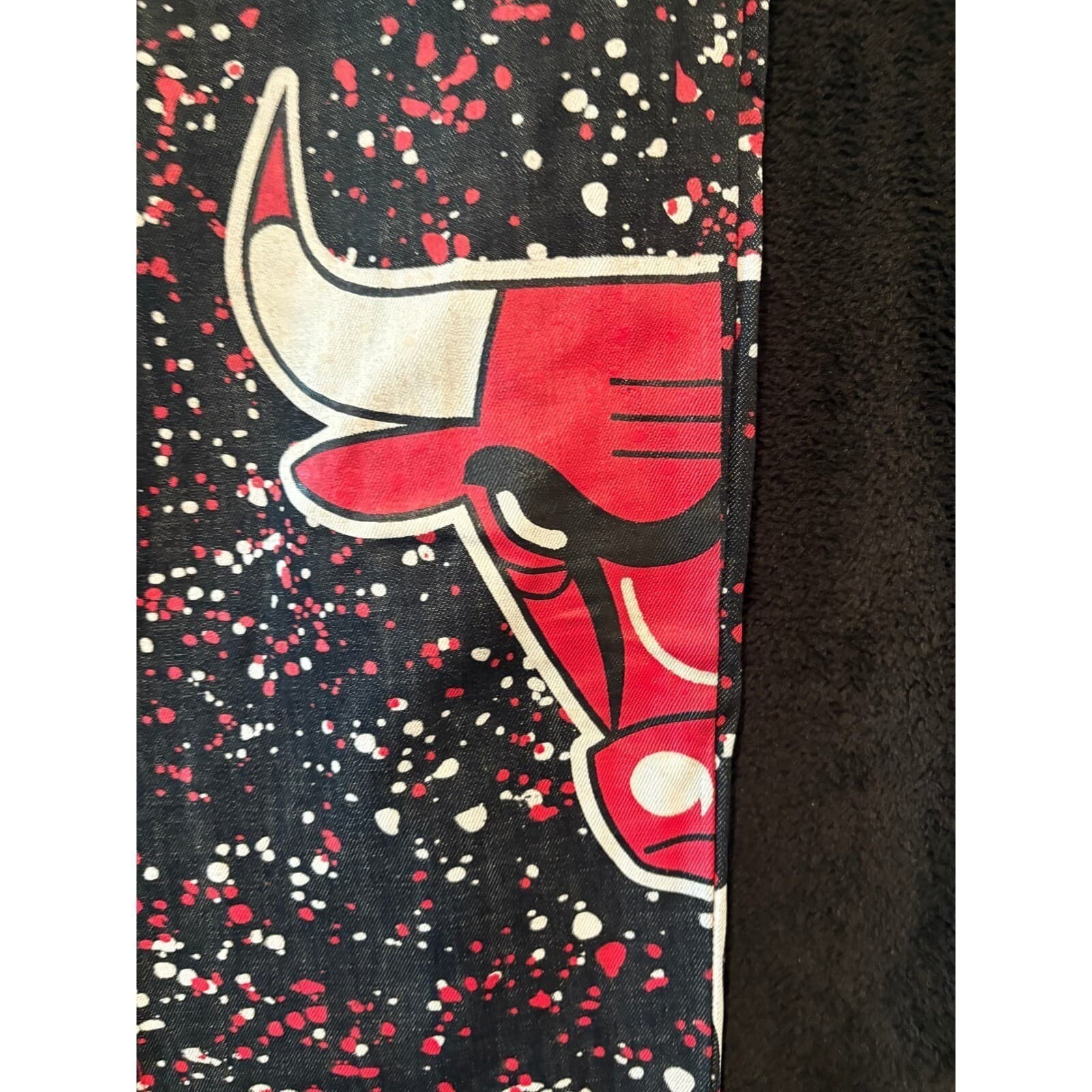 Diamond Stash Jeans Mens Chicago Bulls Splatter Paint Graphic Denim Black - Thumbnail 2