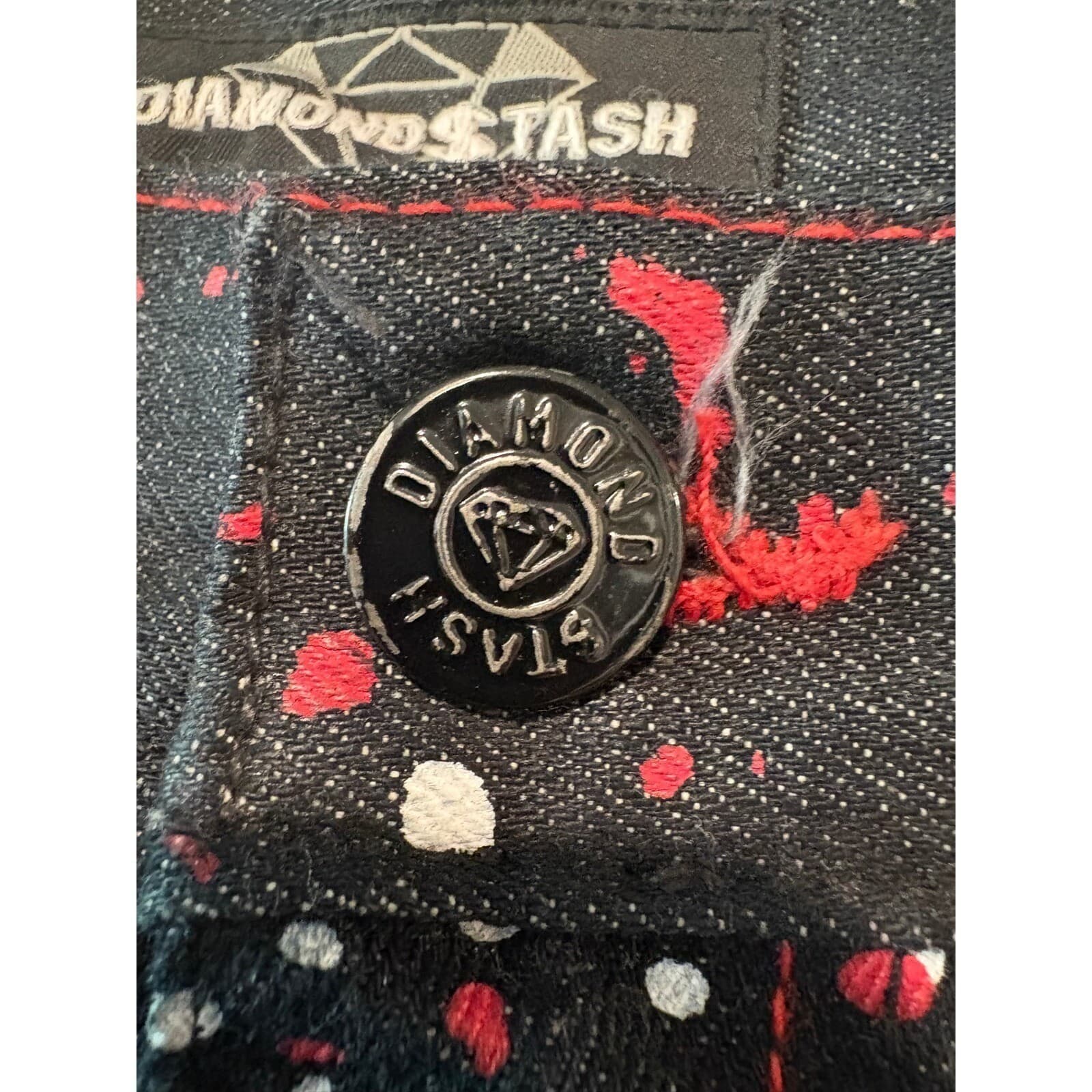 Diamond Stash Jeans Mens Chicago Bulls Splatter Paint Graphic Denim Black - Thumbnail 4