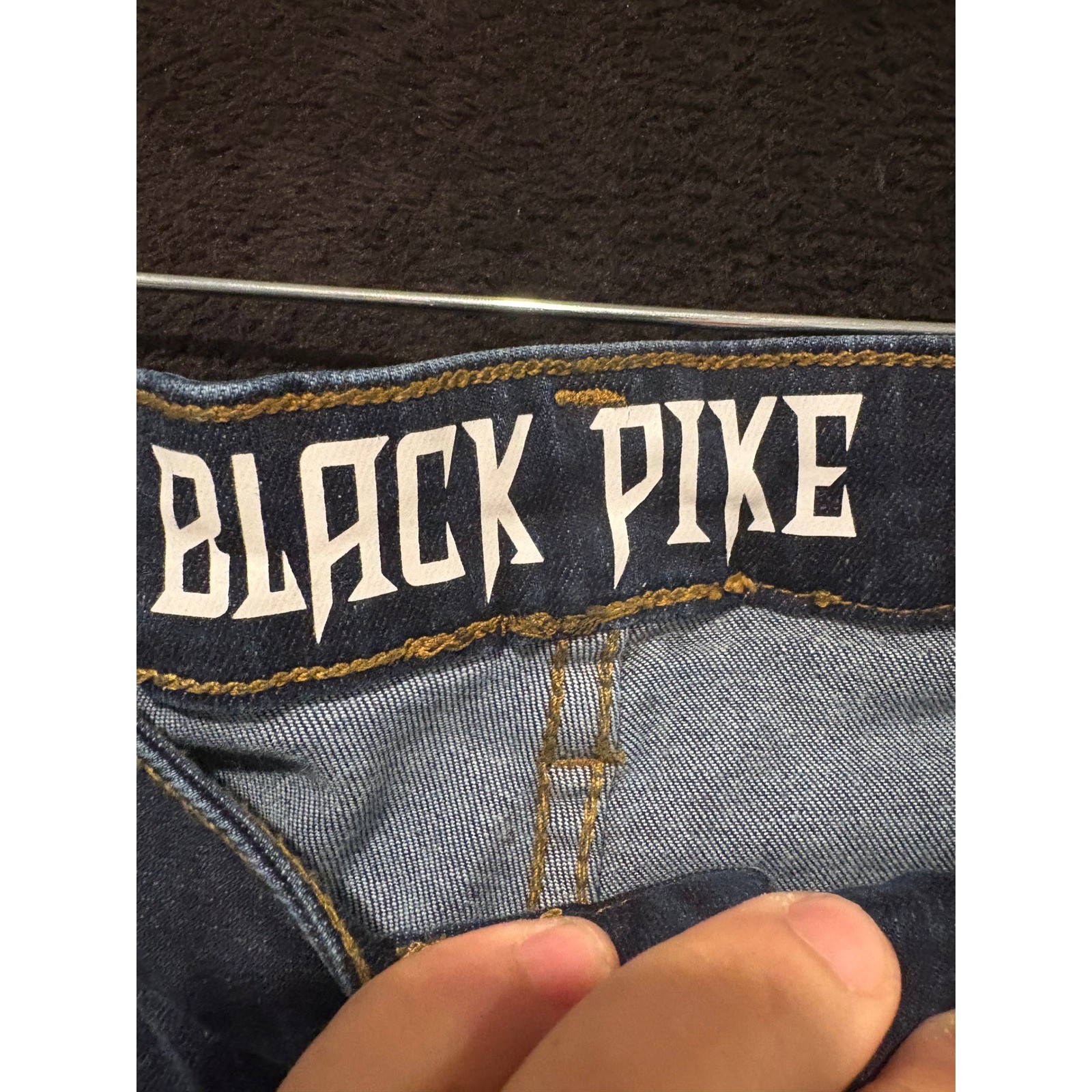 Black Dike Distressed Denim Jeans Slim Fit Moto Style Patches Mens Size 32x32 - Thumbnail 7