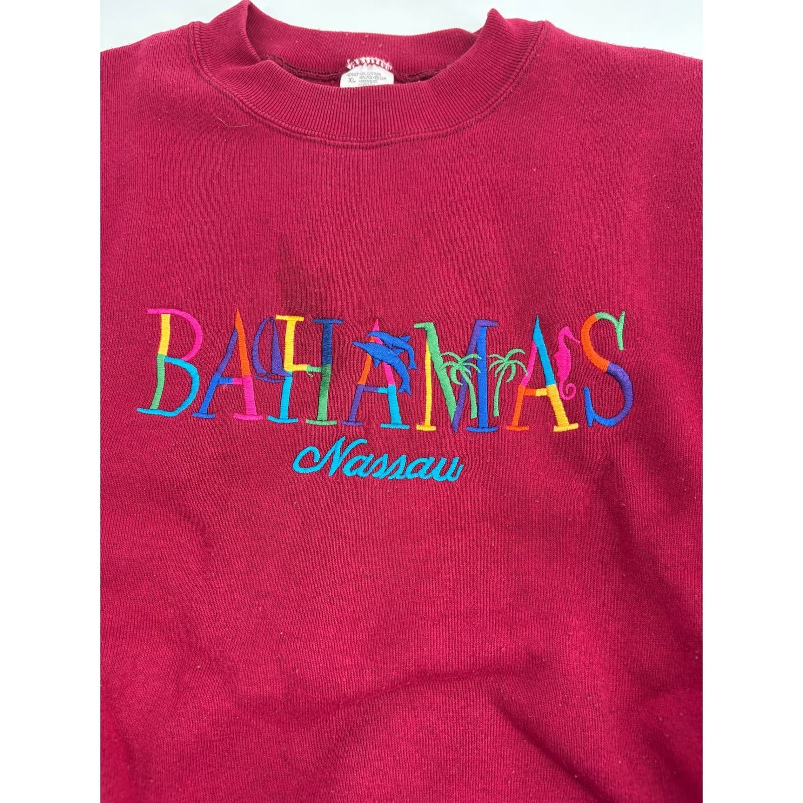 Vintage 90s Fruit of the Loom Bahamas Nassau Embroidered Sweatshirt XL - Thumbnail 3