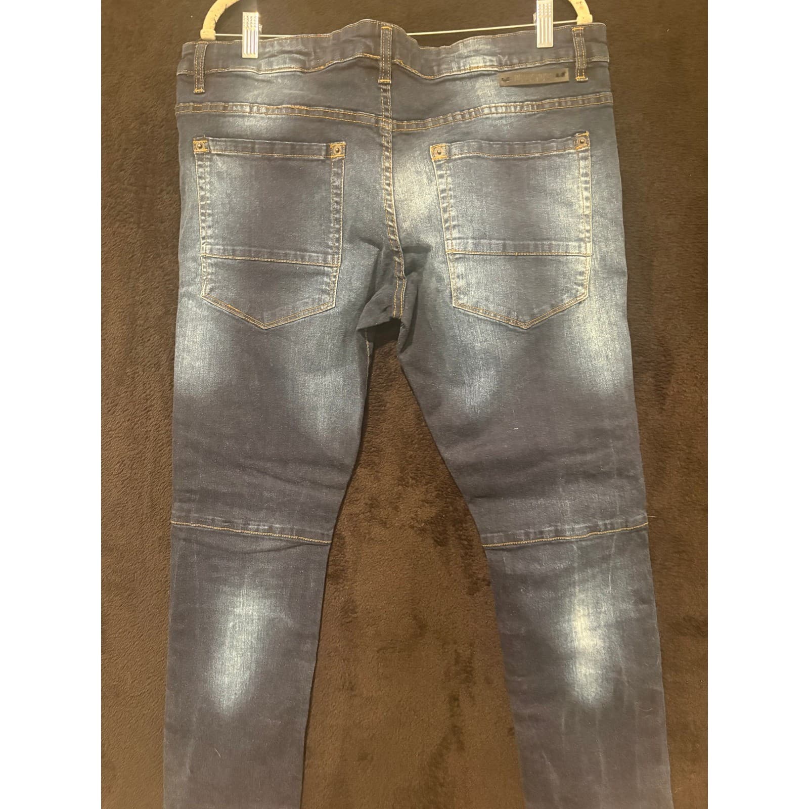Black Dike Distressed Denim Jeans Slim Fit Moto Style Patches Mens Size 32x32 - Thumbnail 9