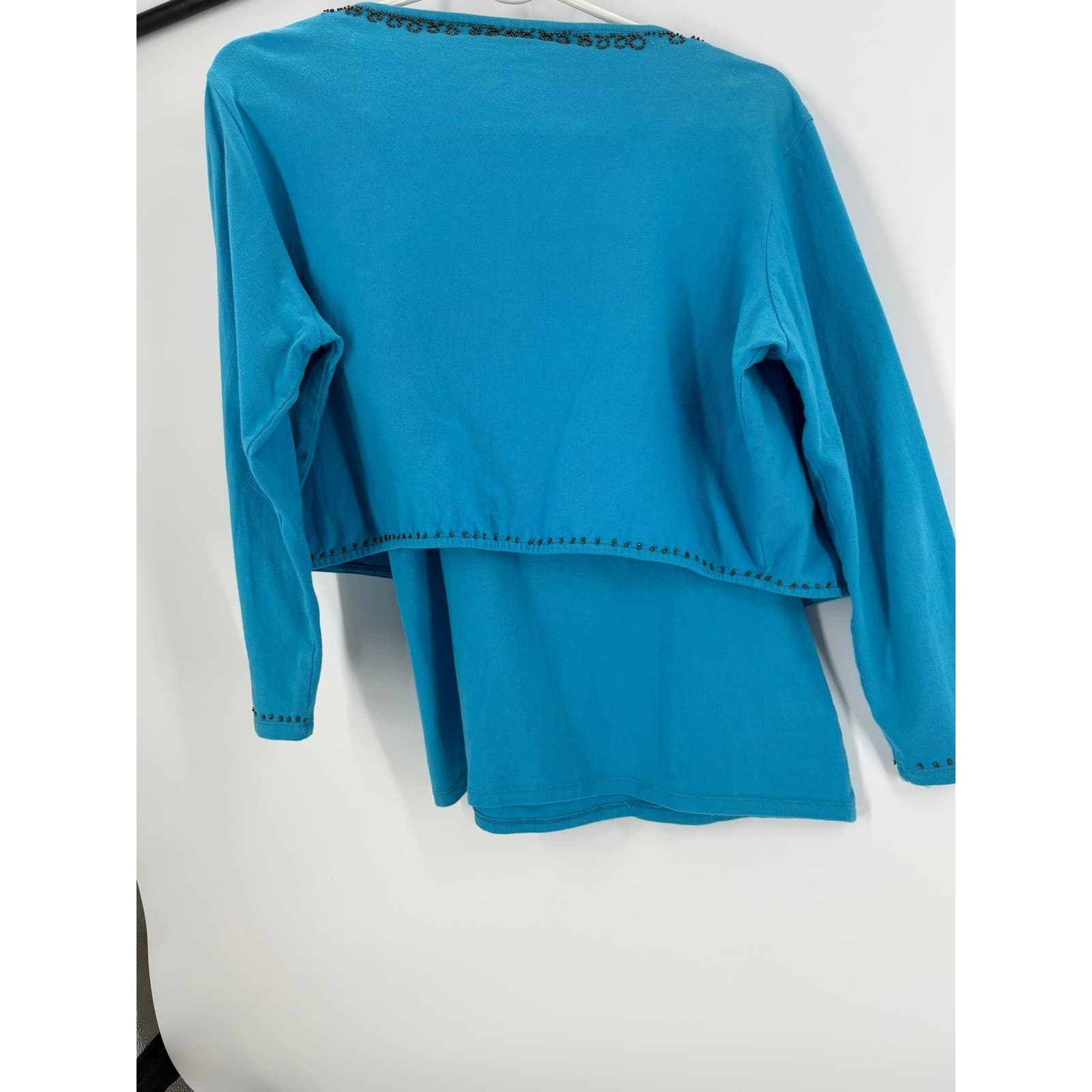 Kaktus Teal Blue Beaded Bolero Cardigan & Tank Top Set Women's Size M - Thumbnail 4