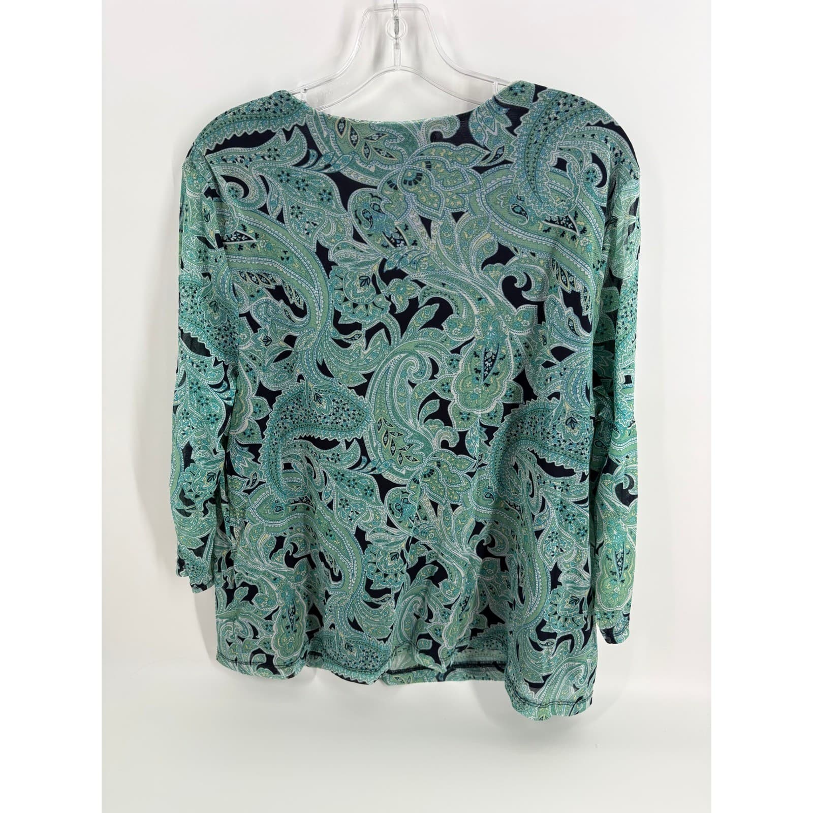 Croft & Barrow Womens 2X Paisley Print Ruffle V Neck Long Sleeve Blouse Top - Thumbnail 3