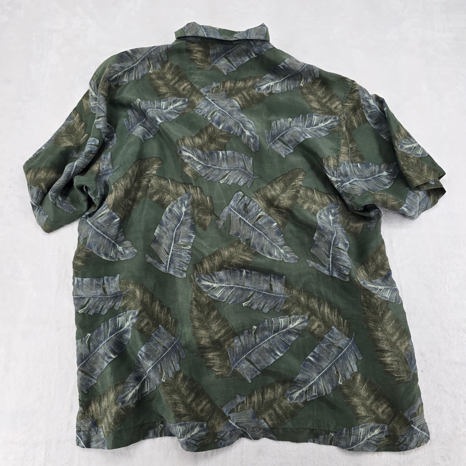 Firethorn Shirt Mens L Button Front Green Tropical Leaf Print 100% Silk - Thumbnail 7