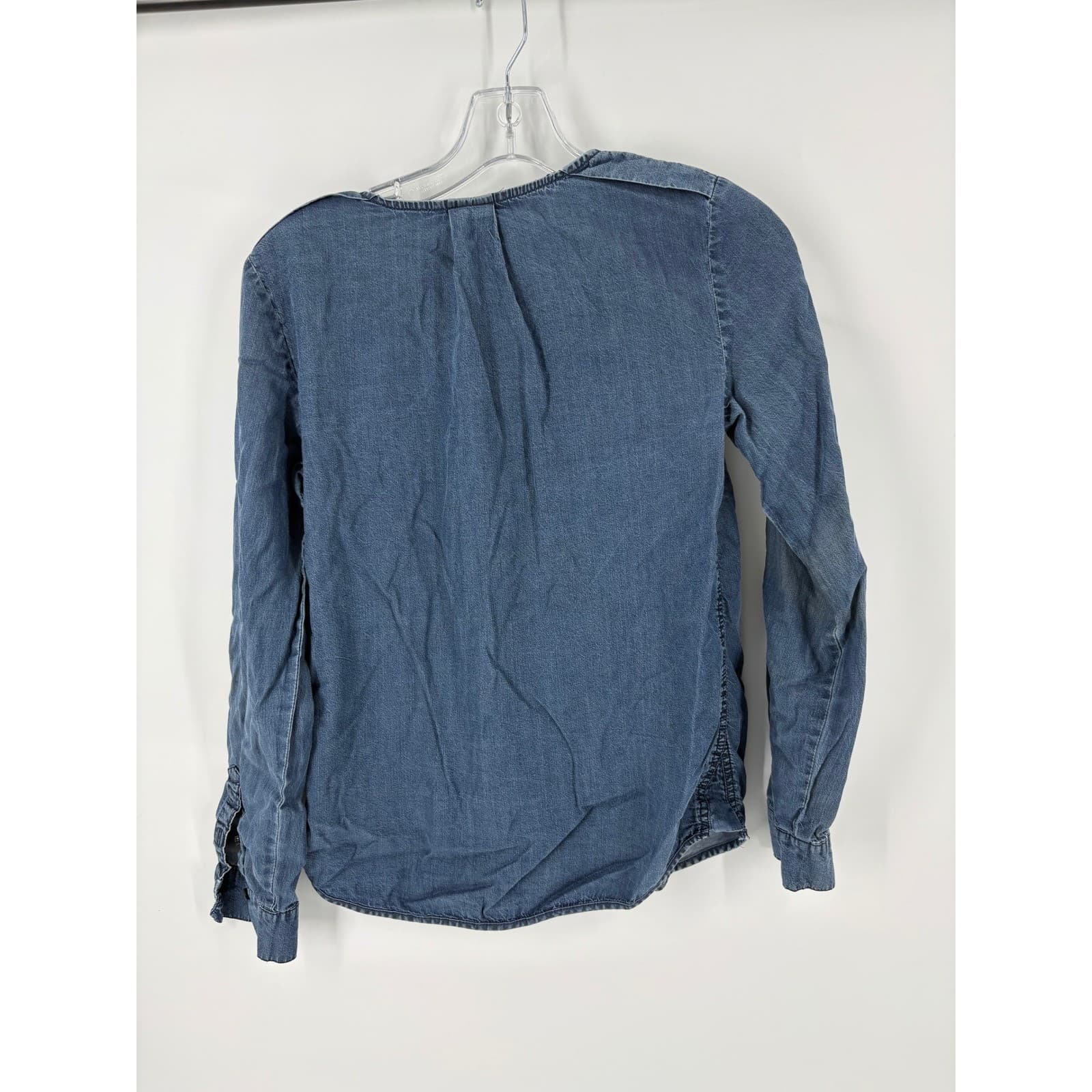 H&M Denim Chambray Long Sleeve Button Up Shirt Top Women US 6 Black Pocket - Thumbnail 3