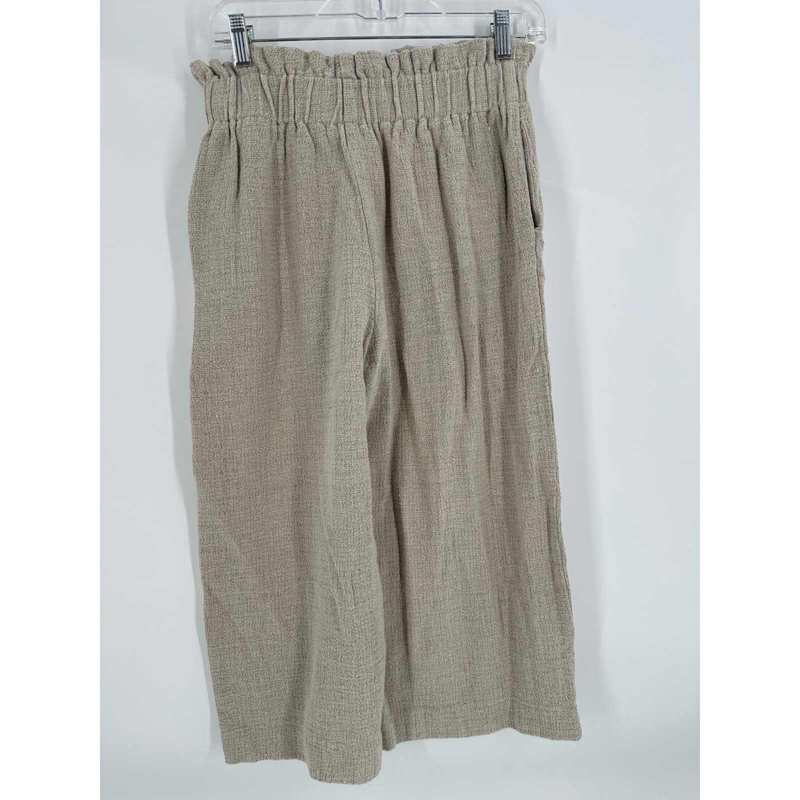 CP CILL Women's Beige Textured Wide Leg Cropped Pants Size M - Thumbnail 4