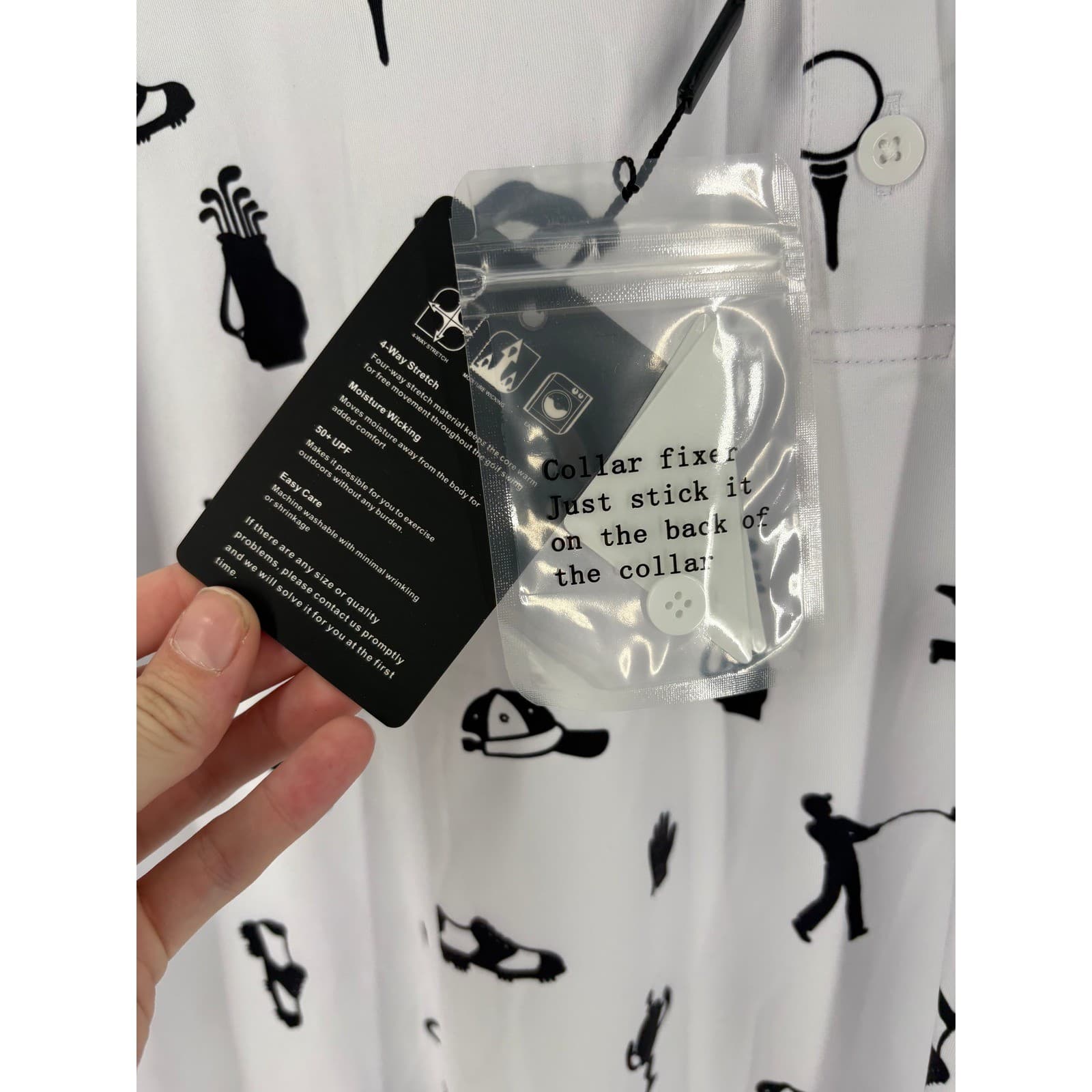 DEOLAX Golf Print Polo Shirt White Black Short Sleeve Collared Women's XL - Thumbnail 3