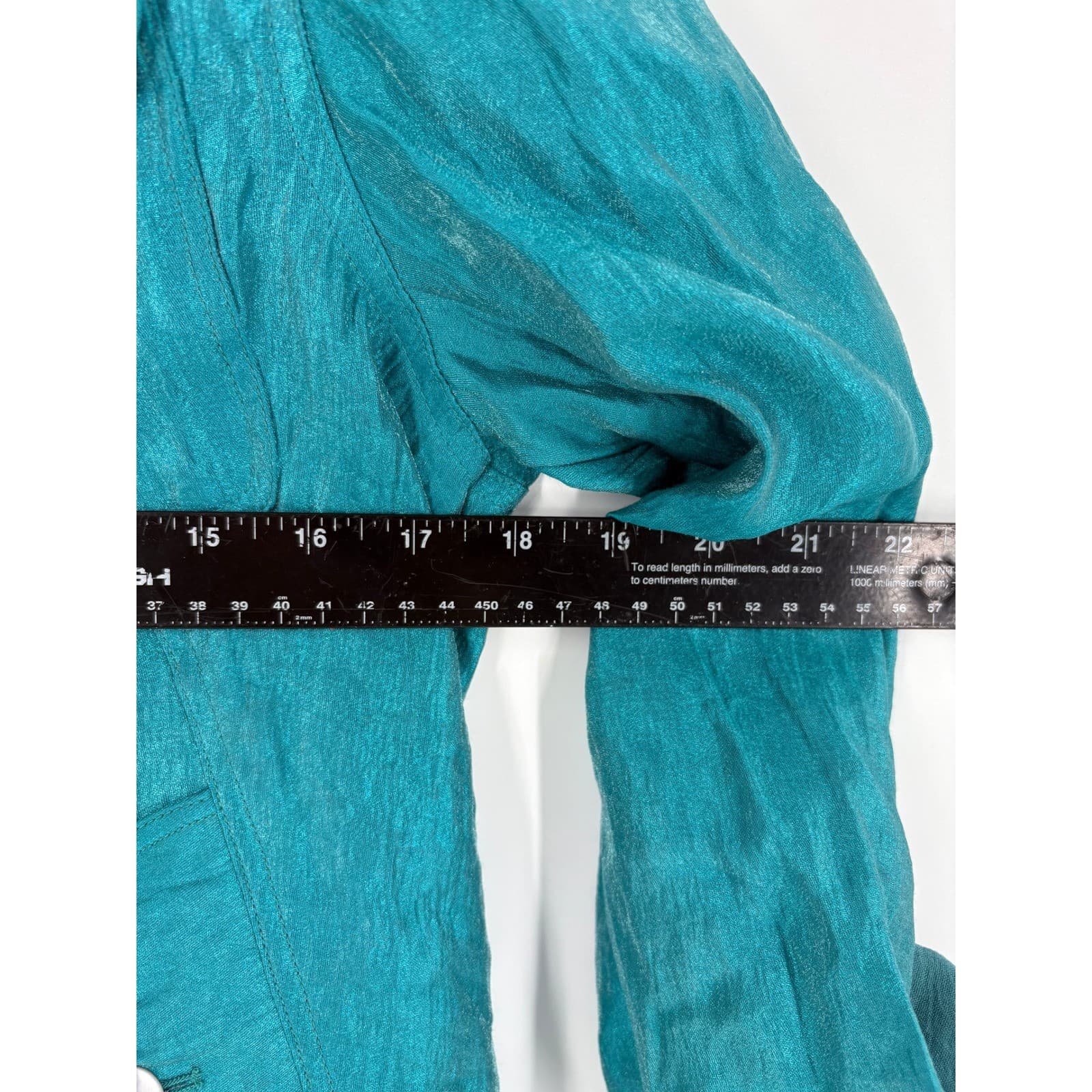 NOB Designer Teal Textured Cropped Jacket Mandarin Collar Drawstring Waist M - Thumbnail 6
