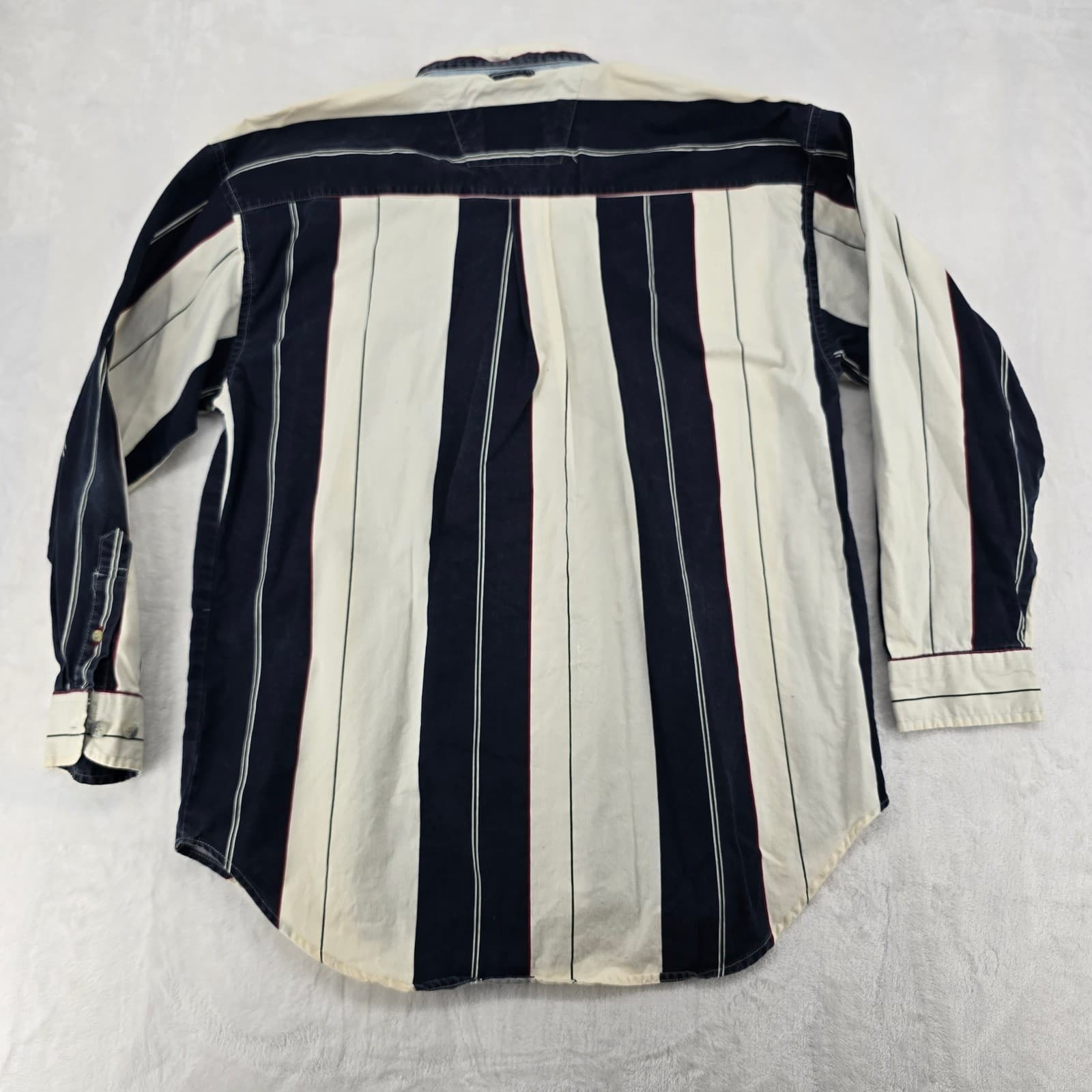 Ziza Button Down Mens M Shirt Navy Cream Striped Long Sleeve Cotton Logo - Thumbnail 6