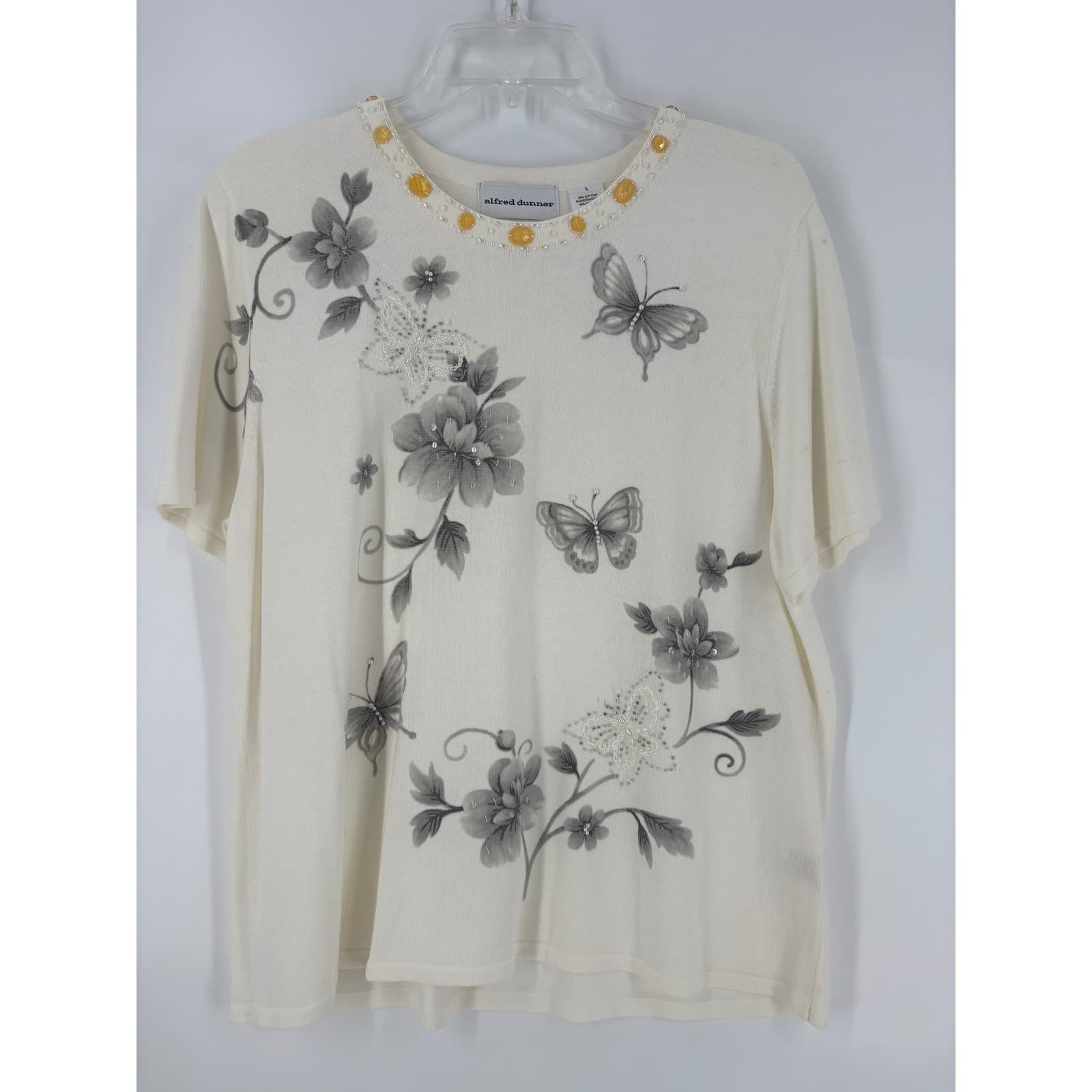 Alfred Dunner Floral Butterfly Beaded Embellished Knit Top Size L - Thumbnail 5
