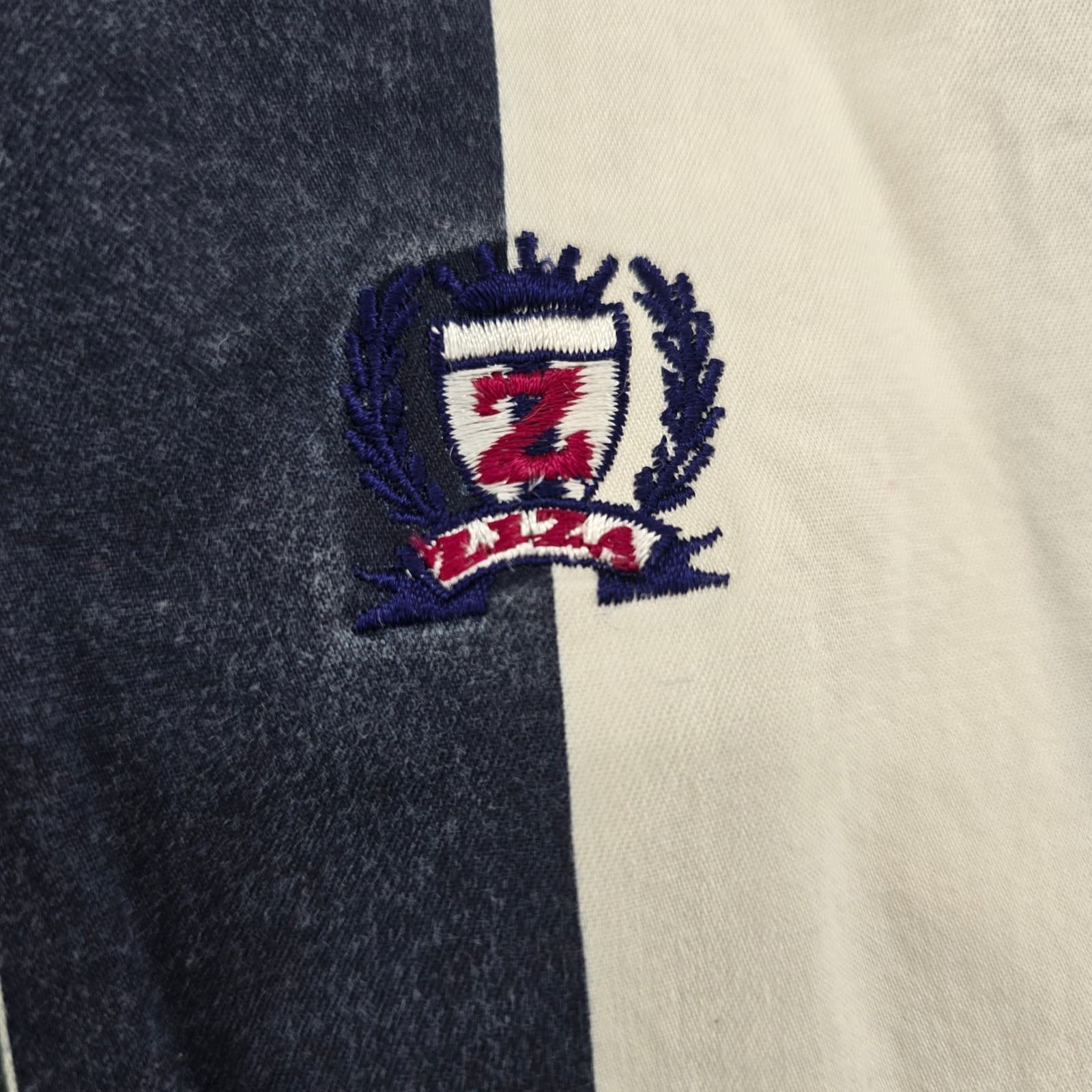 Ziza Button Down Mens M Shirt Navy Cream Striped Long Sleeve Cotton Logo - Thumbnail 3