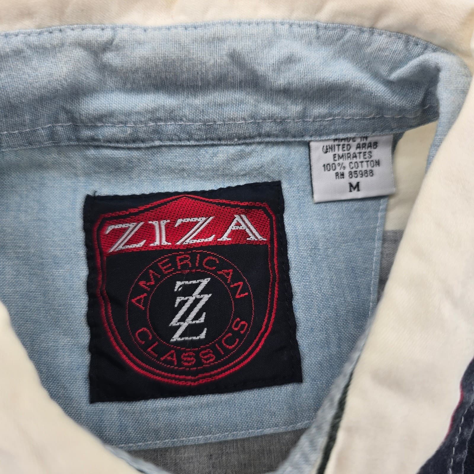 Ziza Button Down Mens M Shirt Navy Cream Striped Long Sleeve Cotton Logo - Thumbnail 2