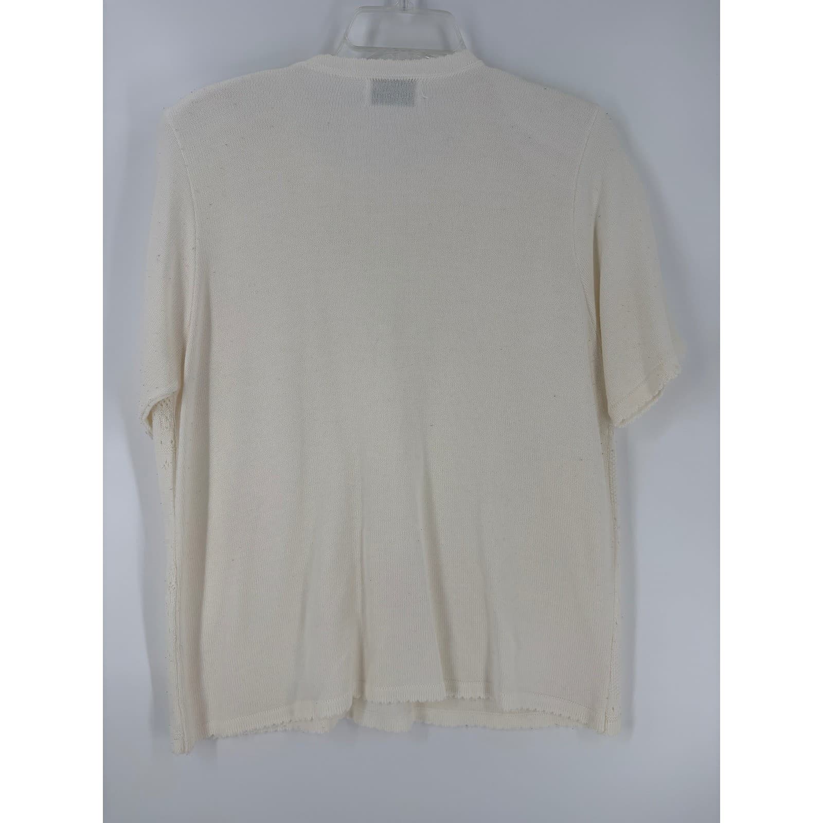 Alfred Dunner Cream Knit Cardigan Top Short Sleeve Womens Large USA Made - Thumbnail 3