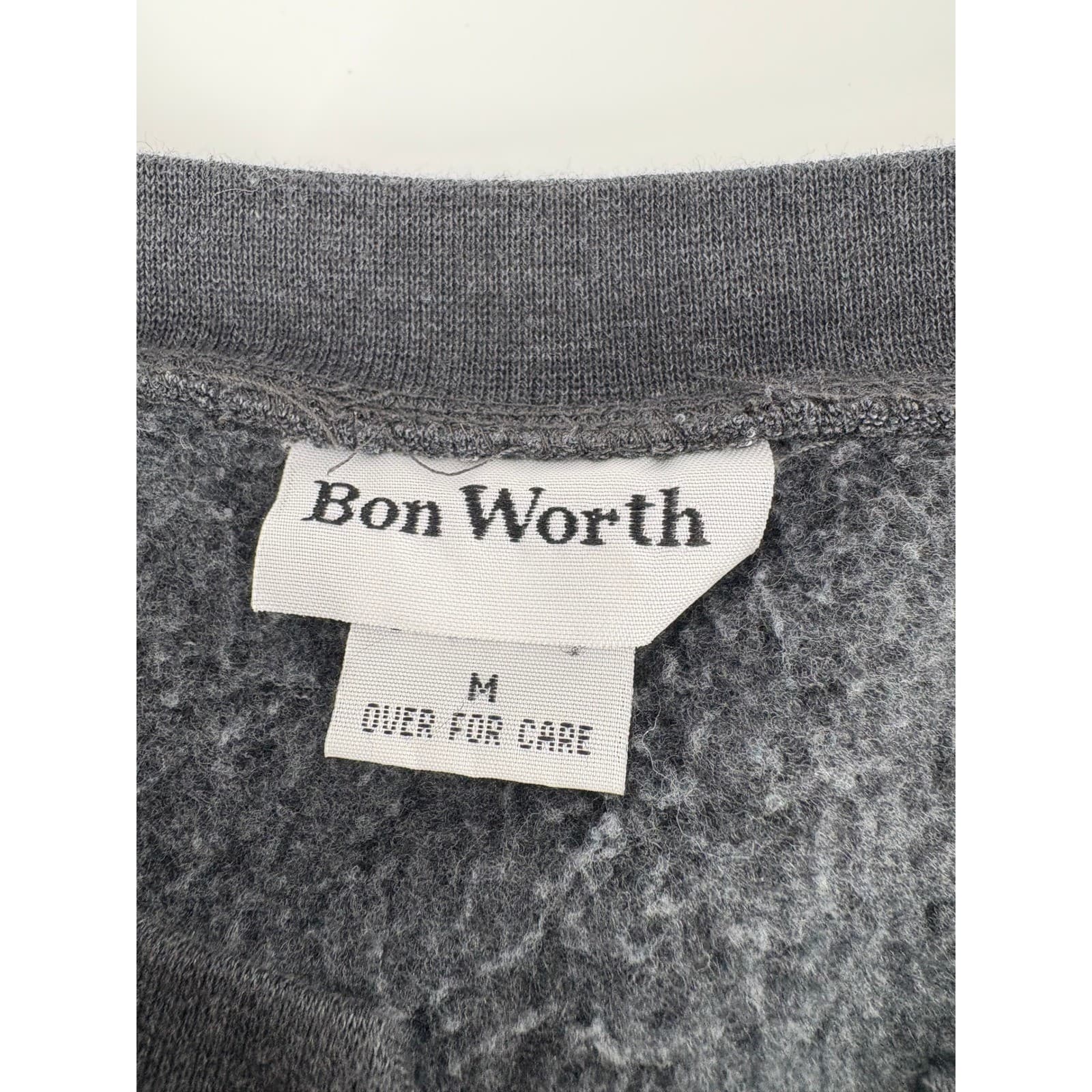 Bon Worth Womens Medium Embroidered Button Front Sweatshirt Gray Floral - Thumbnail 3