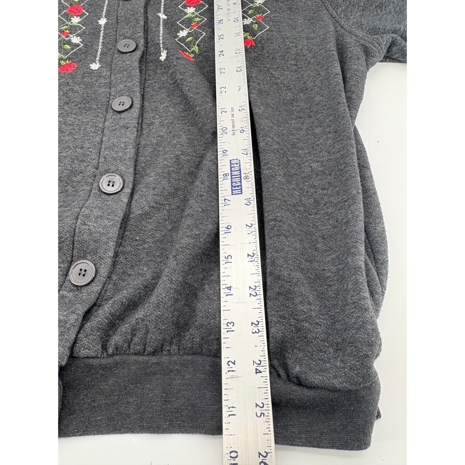 Bon Worth Womens Medium Embroidered Button Front Sweatshirt Gray Floral - Thumbnail 6