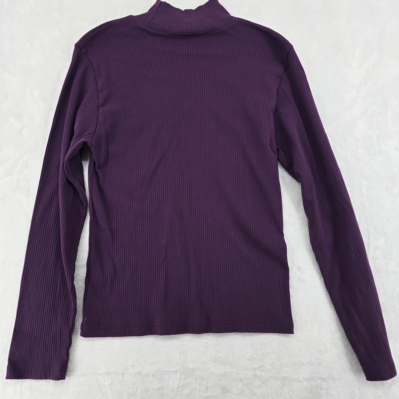Liz Claiborne Top Womens M Mock Neck Purple Ribbed Long Sleeve Lizwear Shirt - Thumbnail 6