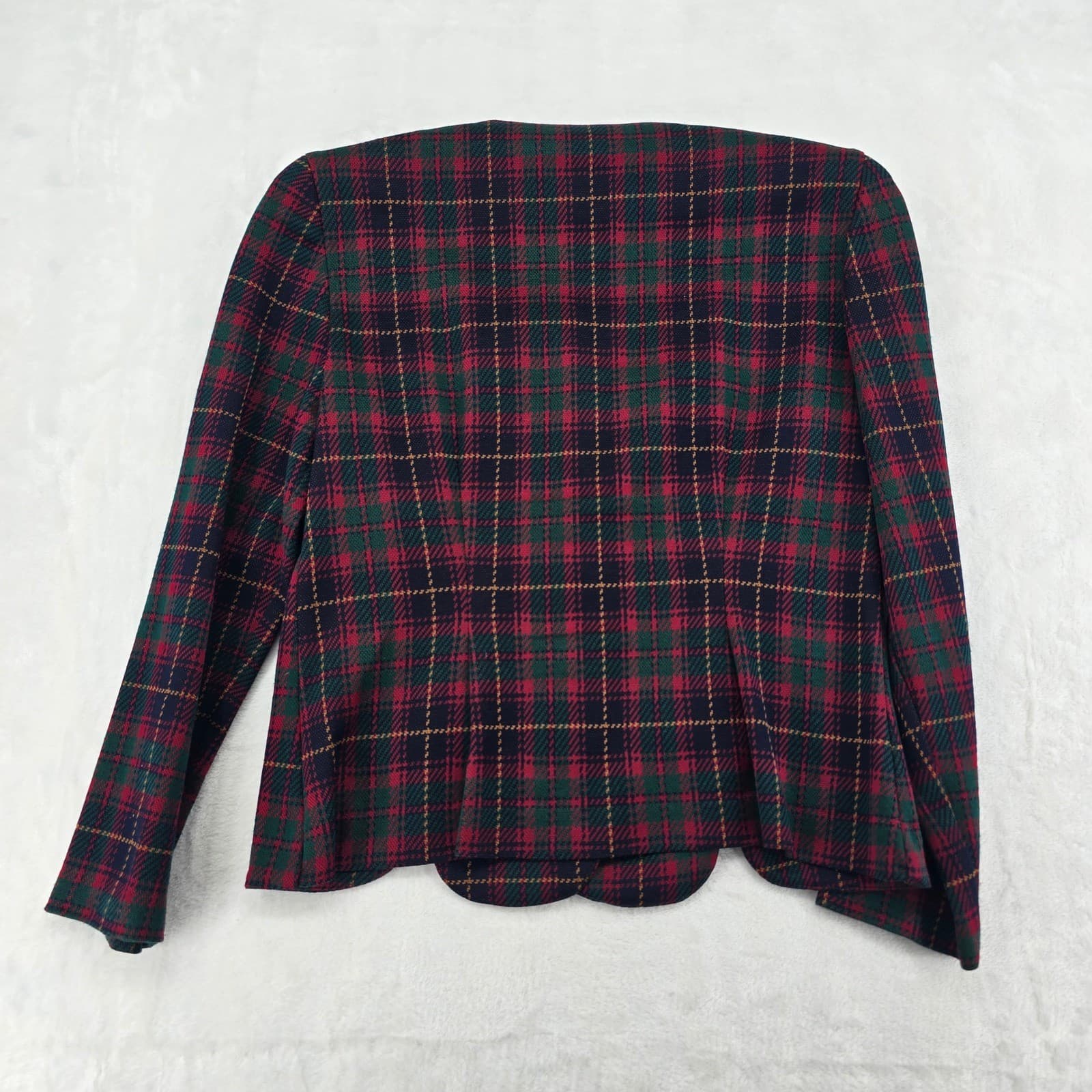 Leslie Fay Blazer Womens 8P Blazer Red Green Plaid Scalloped Hem Vintage USA - Thumbnail 6