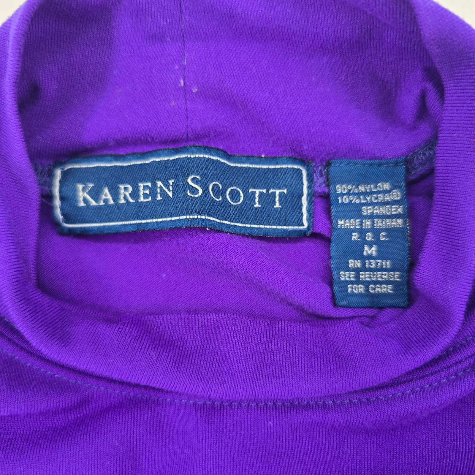 Karen Scott Mock Neck Womens Medium Top Purple Long Sleeve Lycra Spandex Stretch - Thumbnail 2