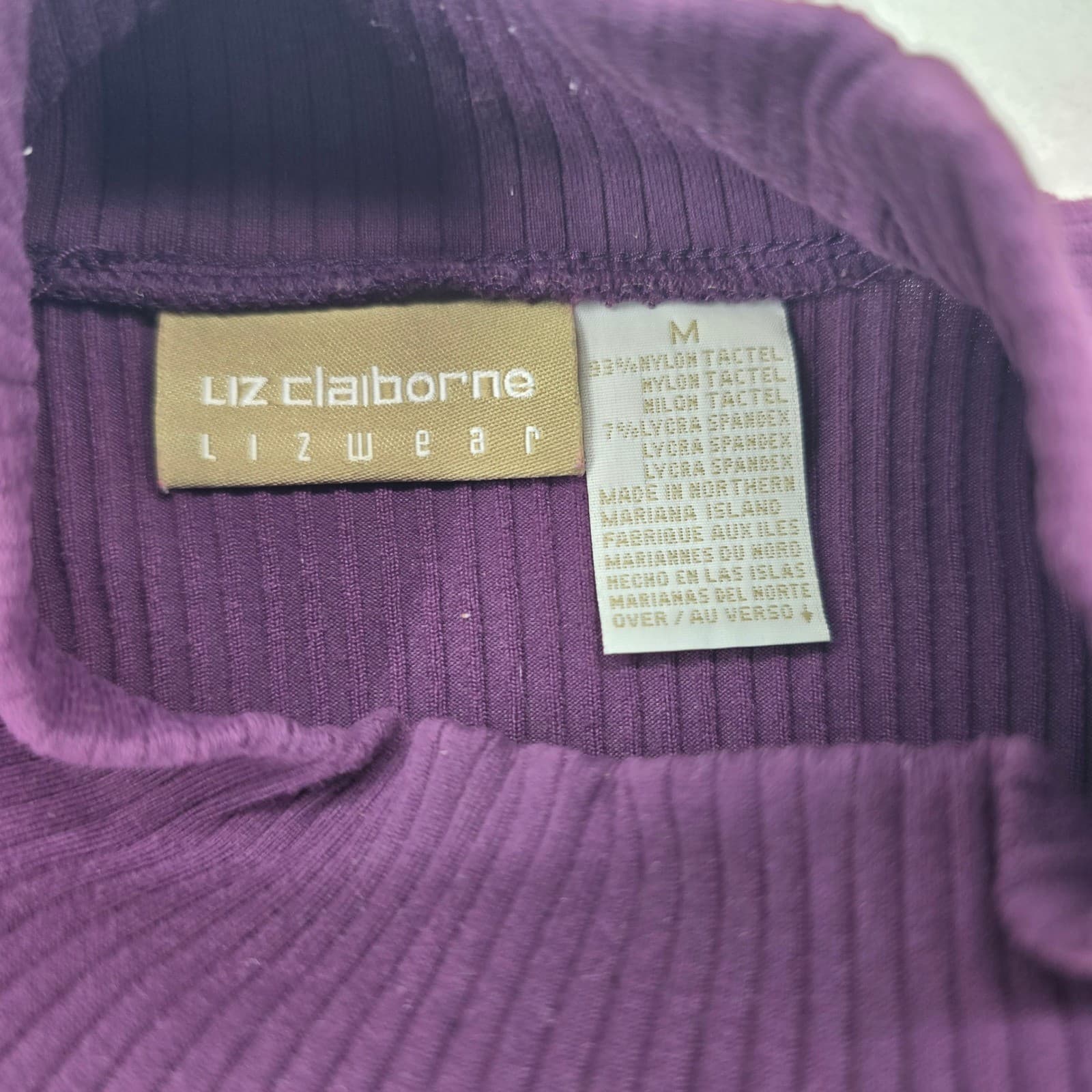 Liz Claiborne Top Womens M Mock Neck Purple Ribbed Long Sleeve Lizwear Shirt - Thumbnail 2