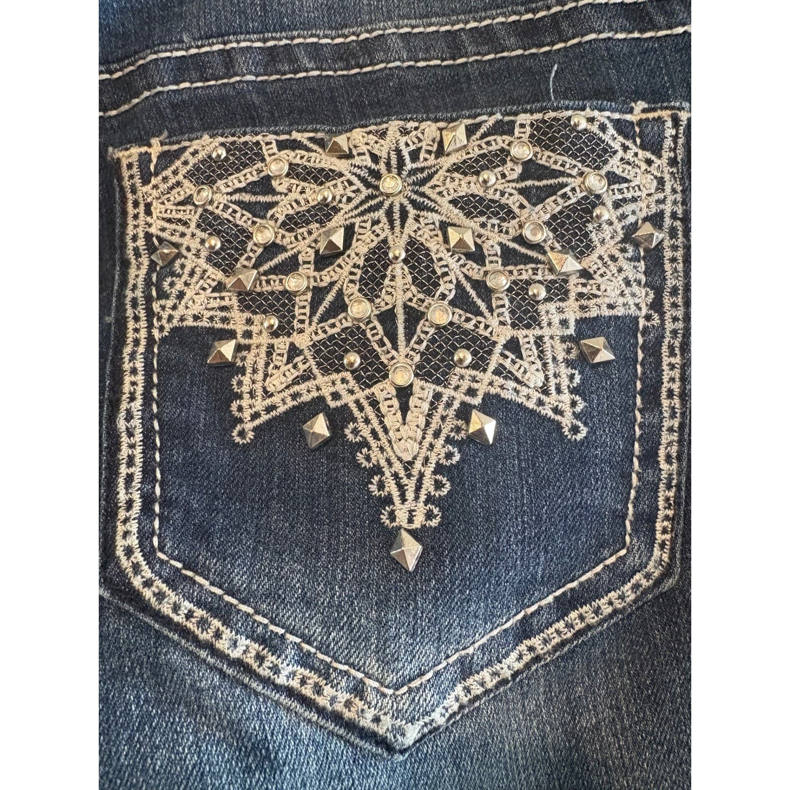 Love Indigo Premium Denim Jeans Womens Size 4 Blue Embellished Pockets - Thumbnail 10