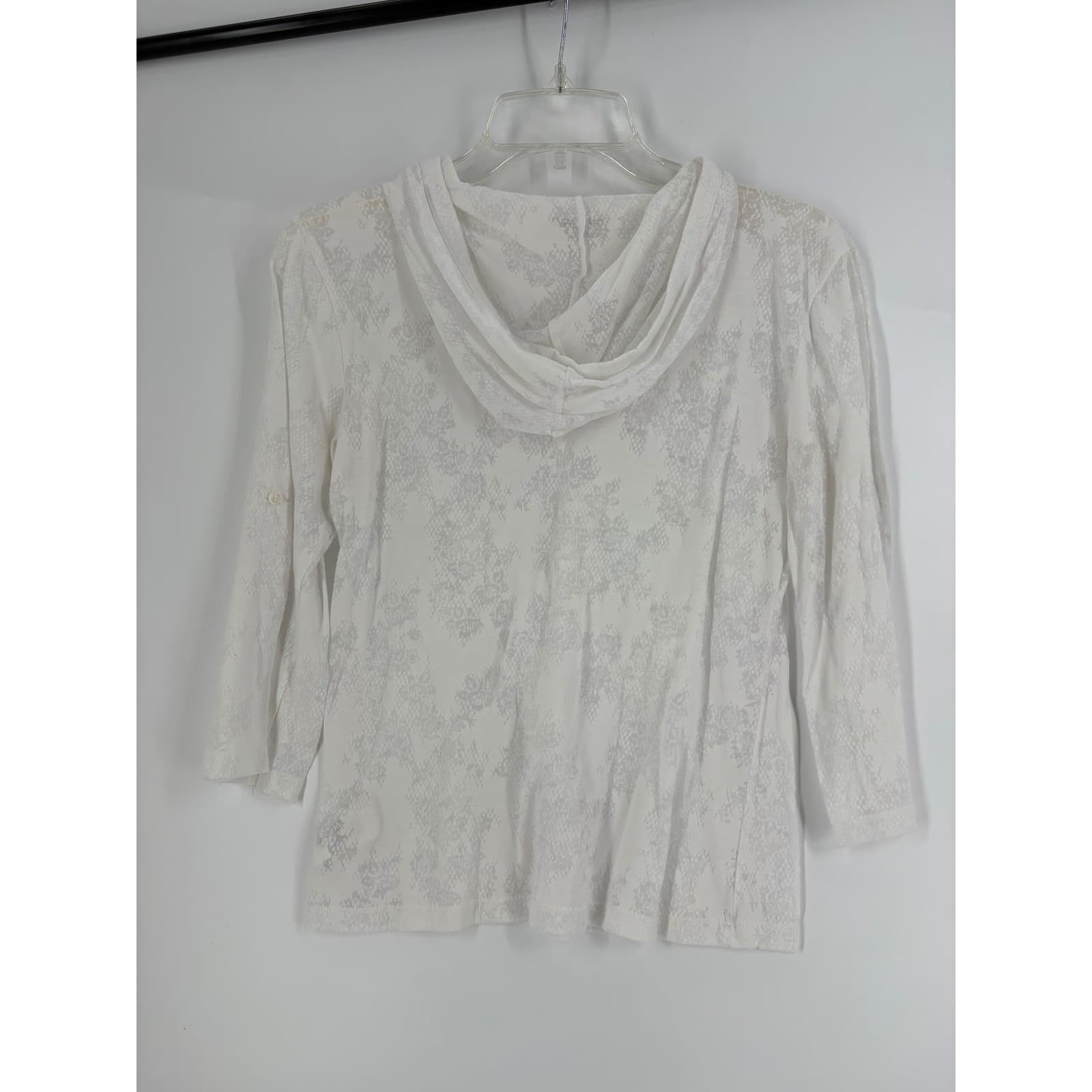 LEI Women's White Floral Print Hooded Lightweight Pullover Top Size L - Thumbnail 2