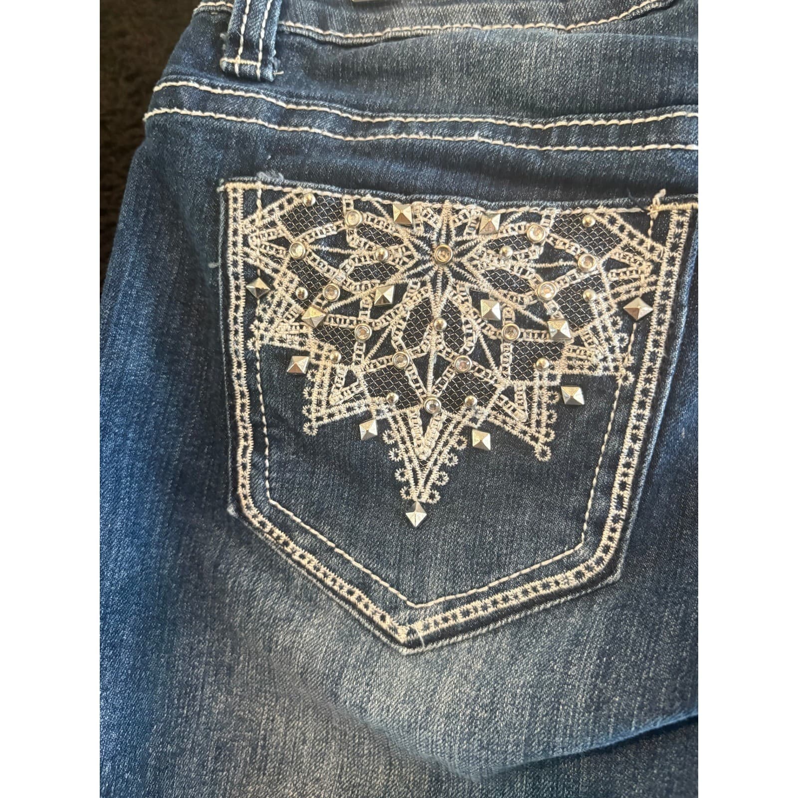 Love Indigo Premium Denim Jeans Womens Size 4 Blue Embellished Pockets - Thumbnail 11
