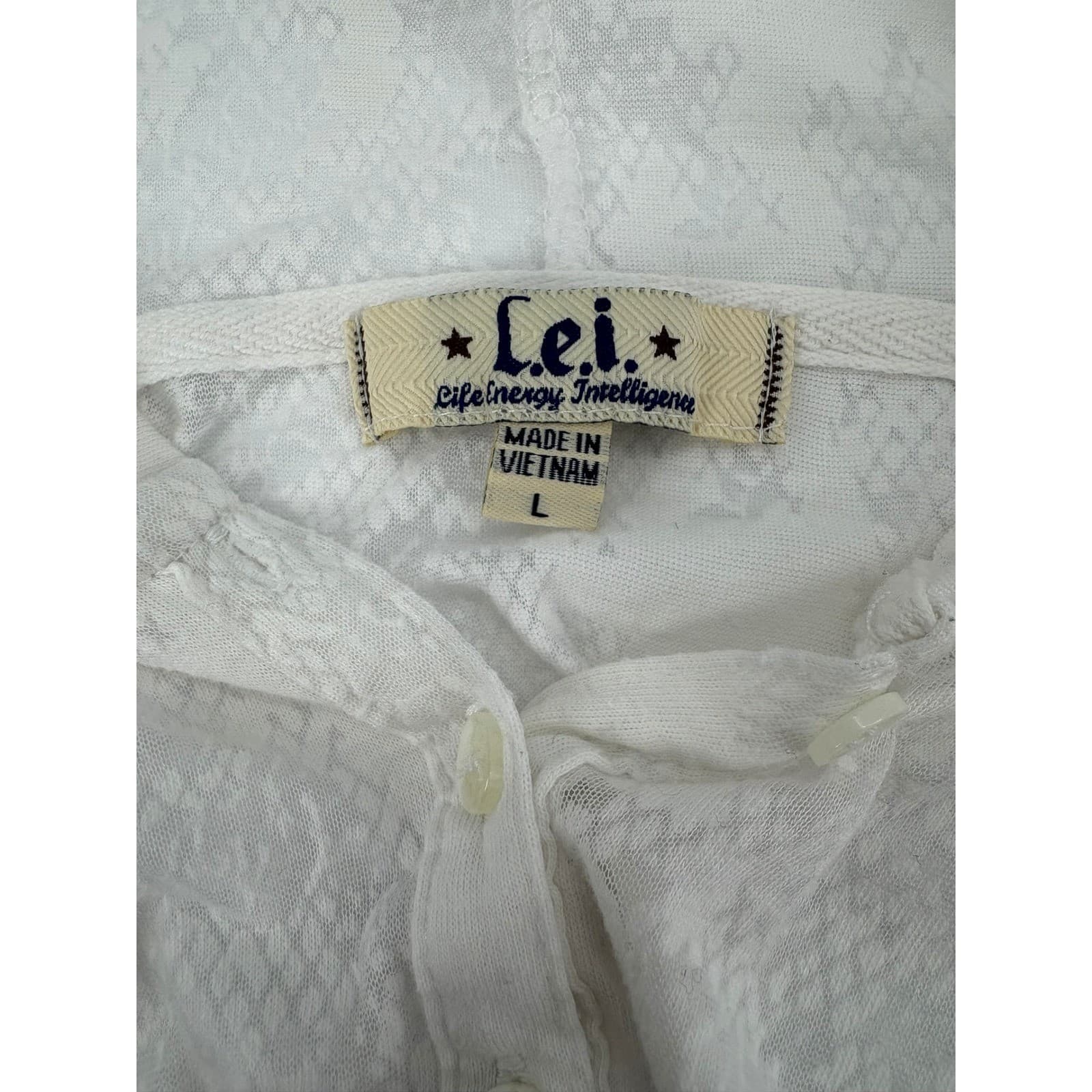 LEI Women's White Floral Print Hooded Lightweight Pullover Top Size L - Thumbnail 3