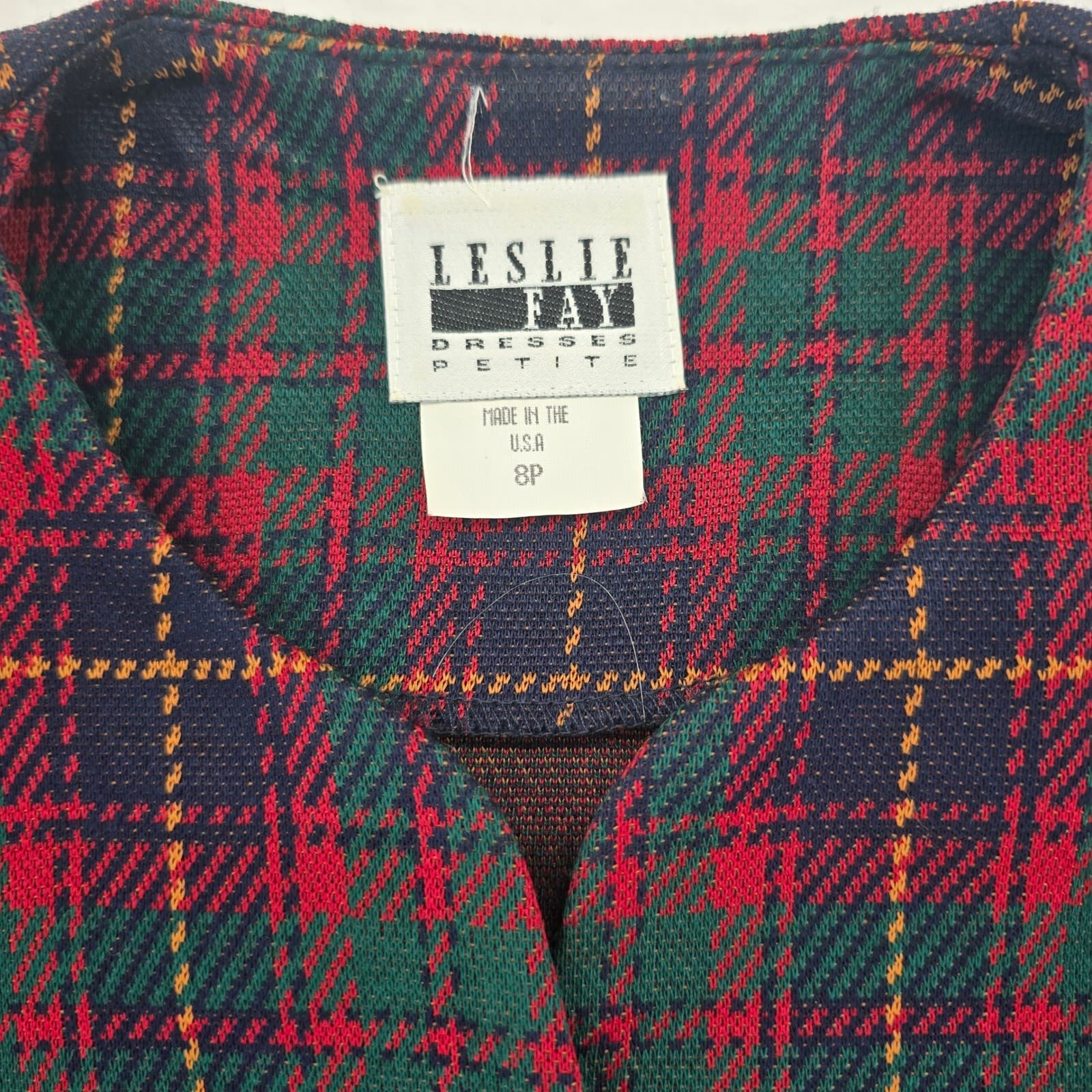 Leslie Fay Blazer Womens 8P Blazer Red Green Plaid Scalloped Hem Vintage USA - Thumbnail 2