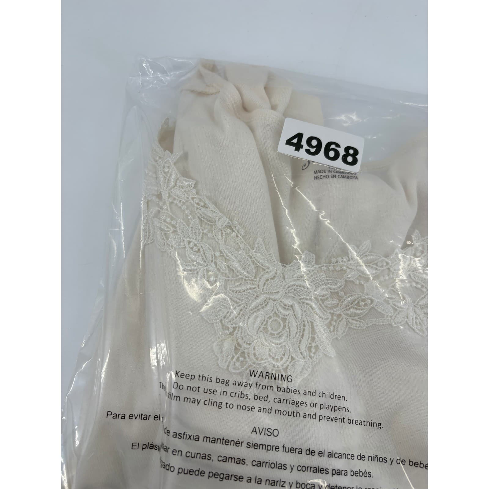 St Johns Bay Women's Cream V Neck Long Sleeve Lace Trim Top Size M - Thumbnail 6