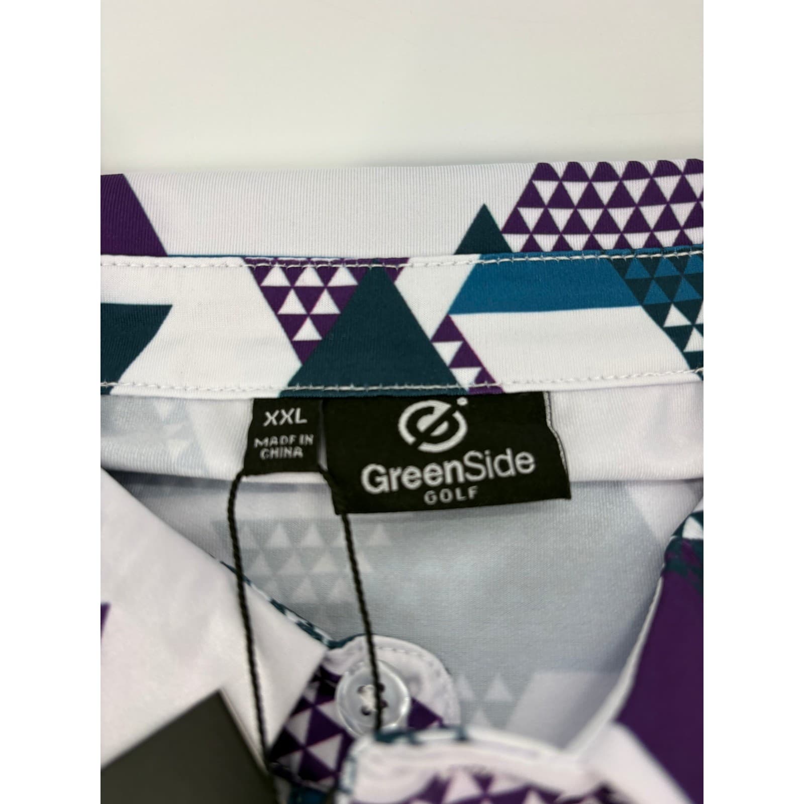 GreenSide Golf Polo Mens XXL Shirt White Purple Teal Geometric Triangle Print - Thumbnail 2