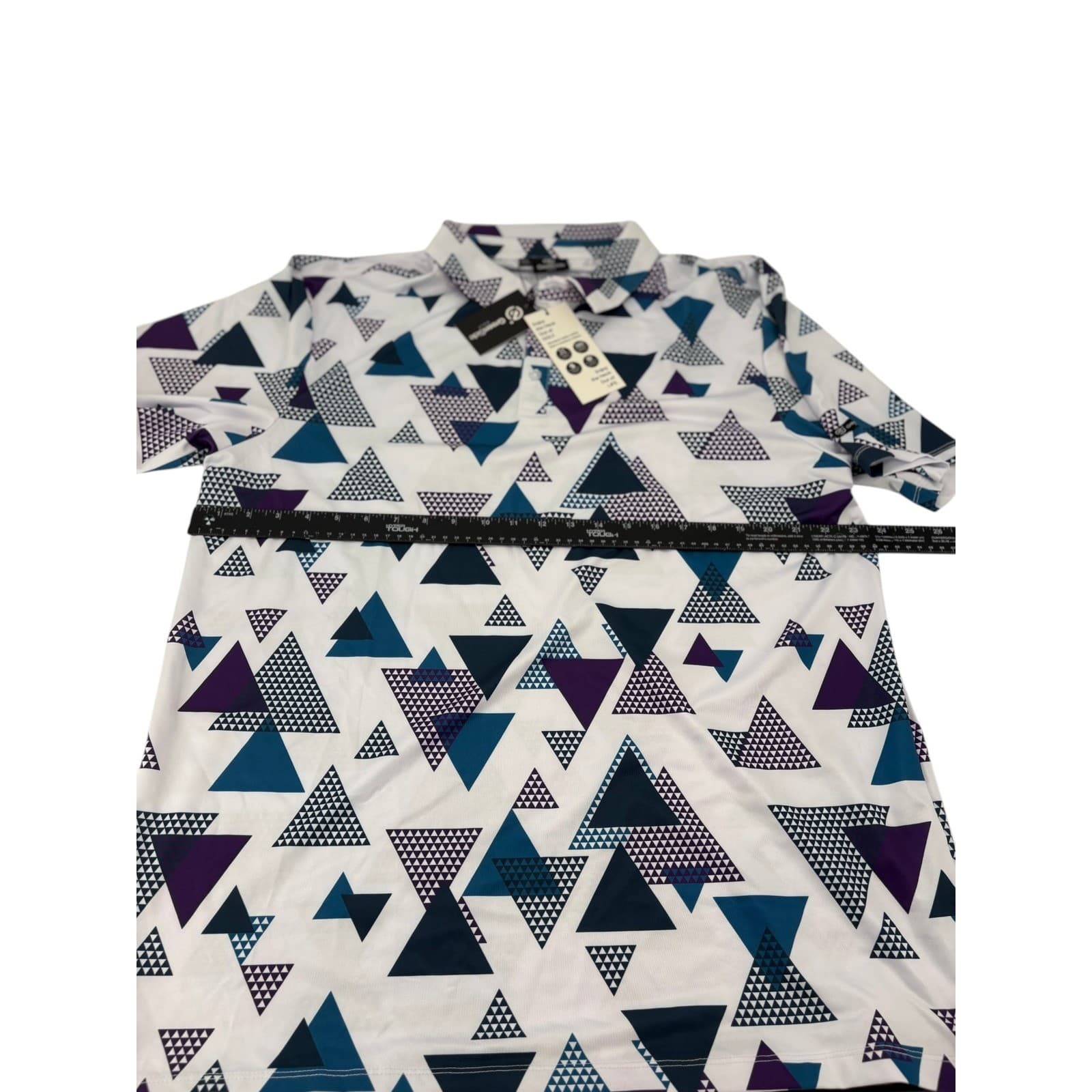 GreenSide Golf Polo Mens XXL Shirt White Purple Teal Geometric Triangle Print - Thumbnail 4