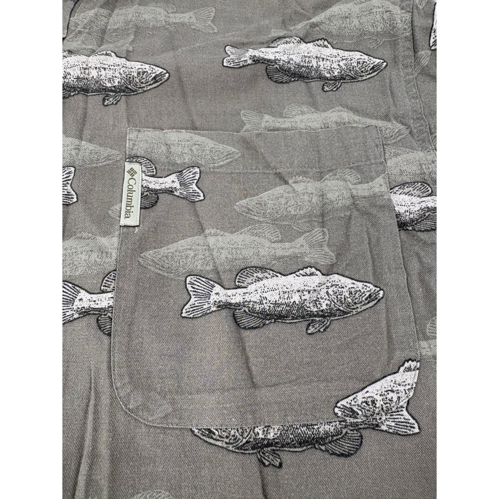 Columbia Shirt Mens L Button Down Brown Fish Print Short Sleeve Viscose Cotton - Thumbnail 3