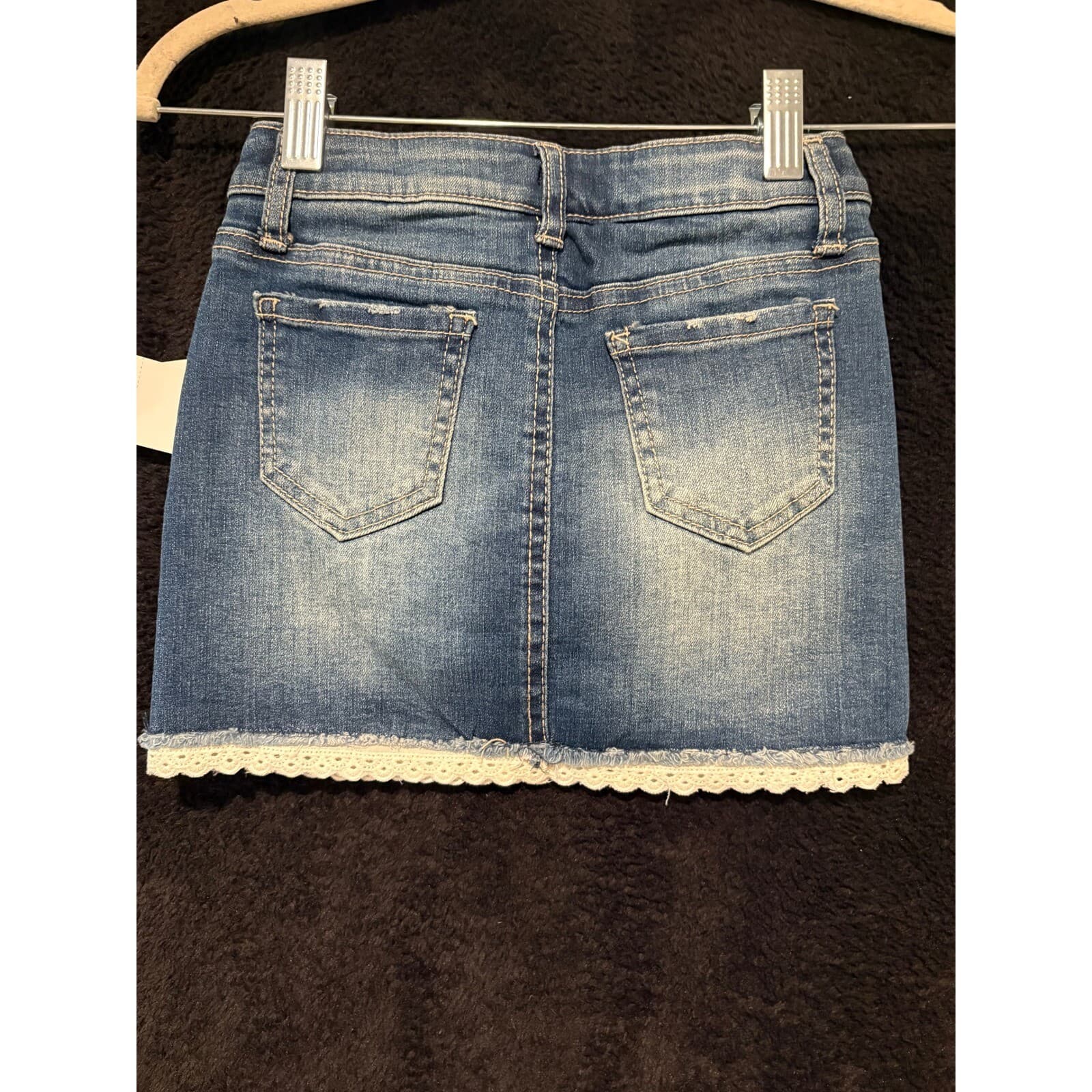 Hippie Girl Skirt Girls 5 Blue Denim Distressed Lace Trim Adjustable NWT 5 - Thumbnail 5