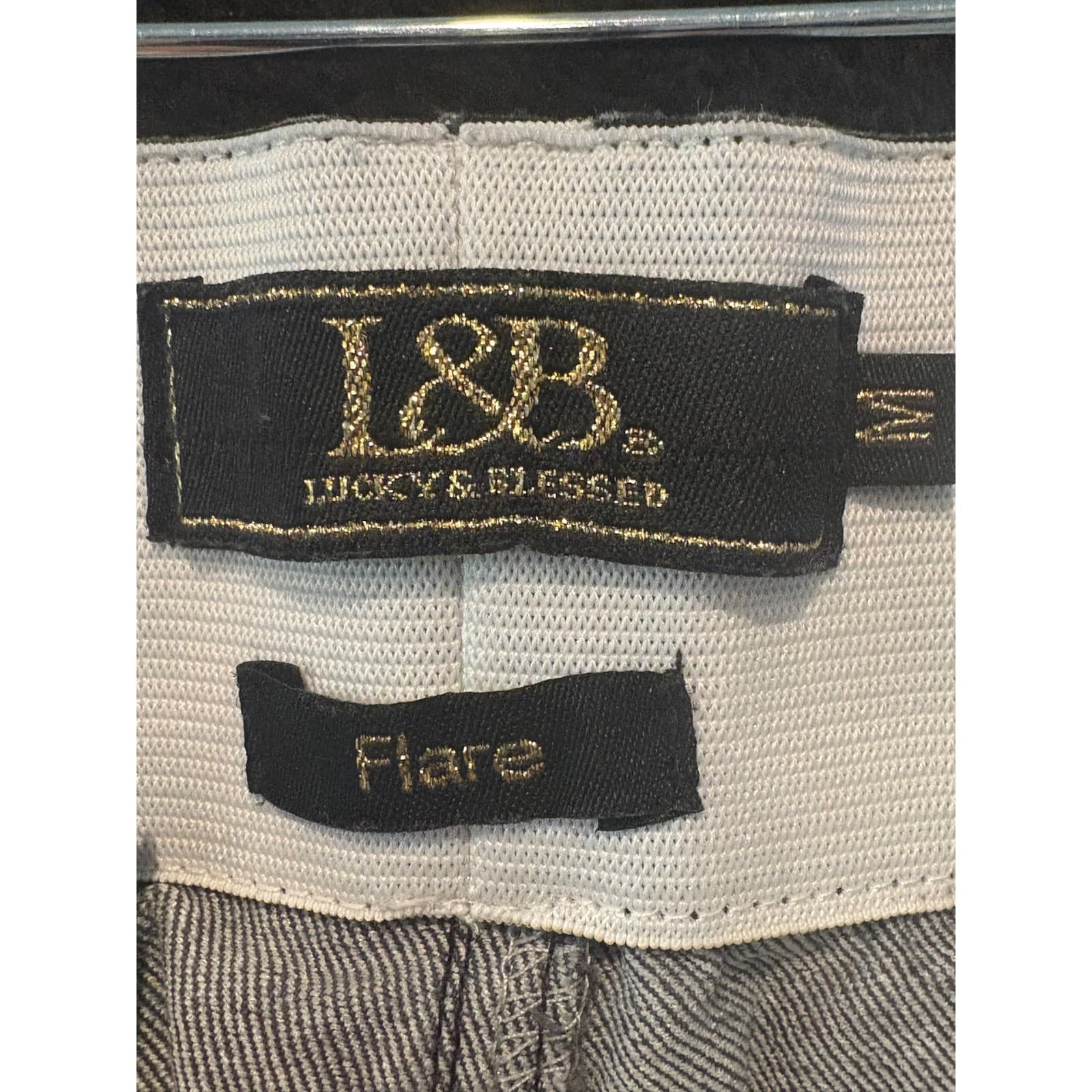 Lucky & Blessed Women's Flare Pants Striped Medium Gray Distressed Hem - Thumbnail 2